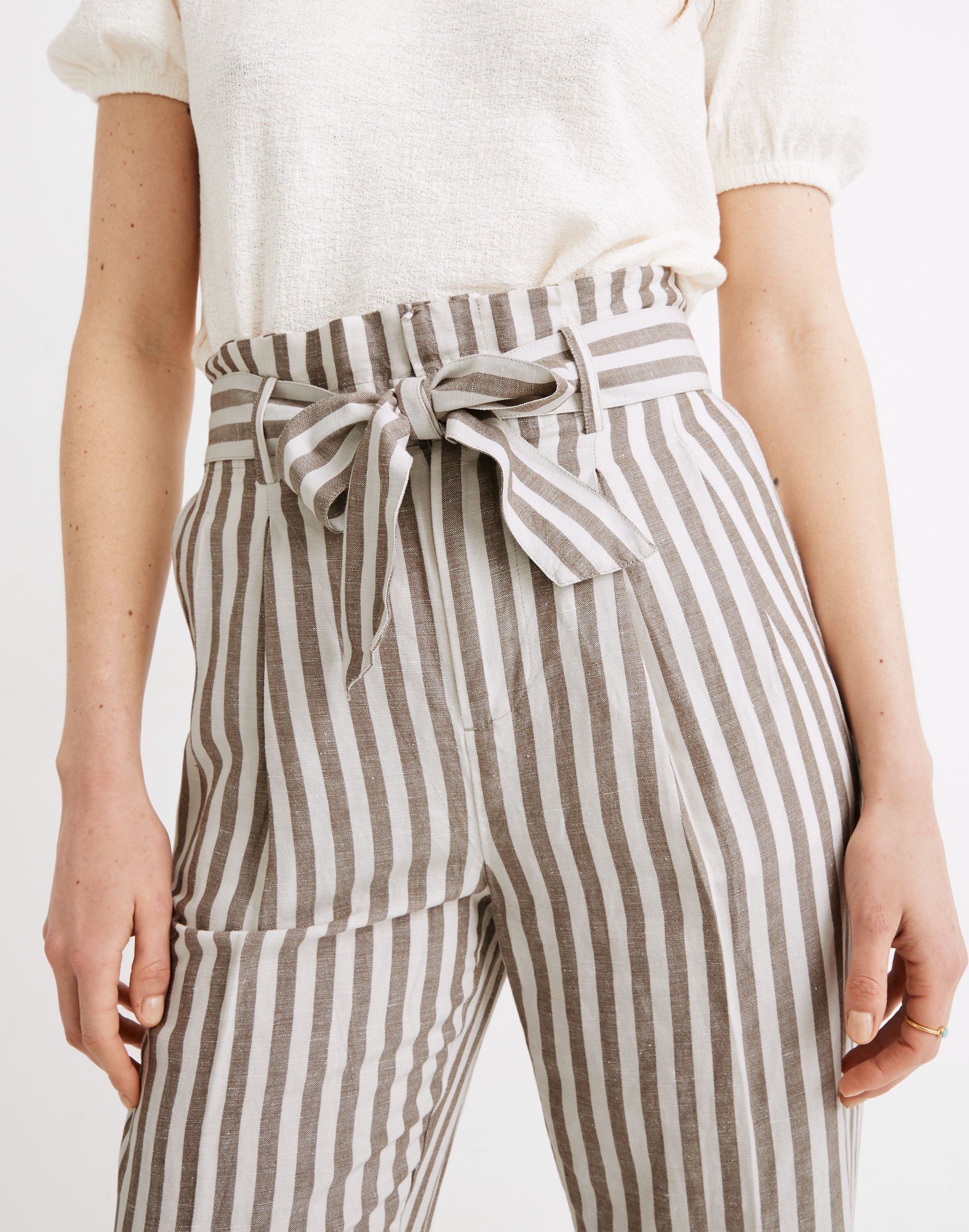 Striped Linen-Blend Paperbag Pants | Madewell