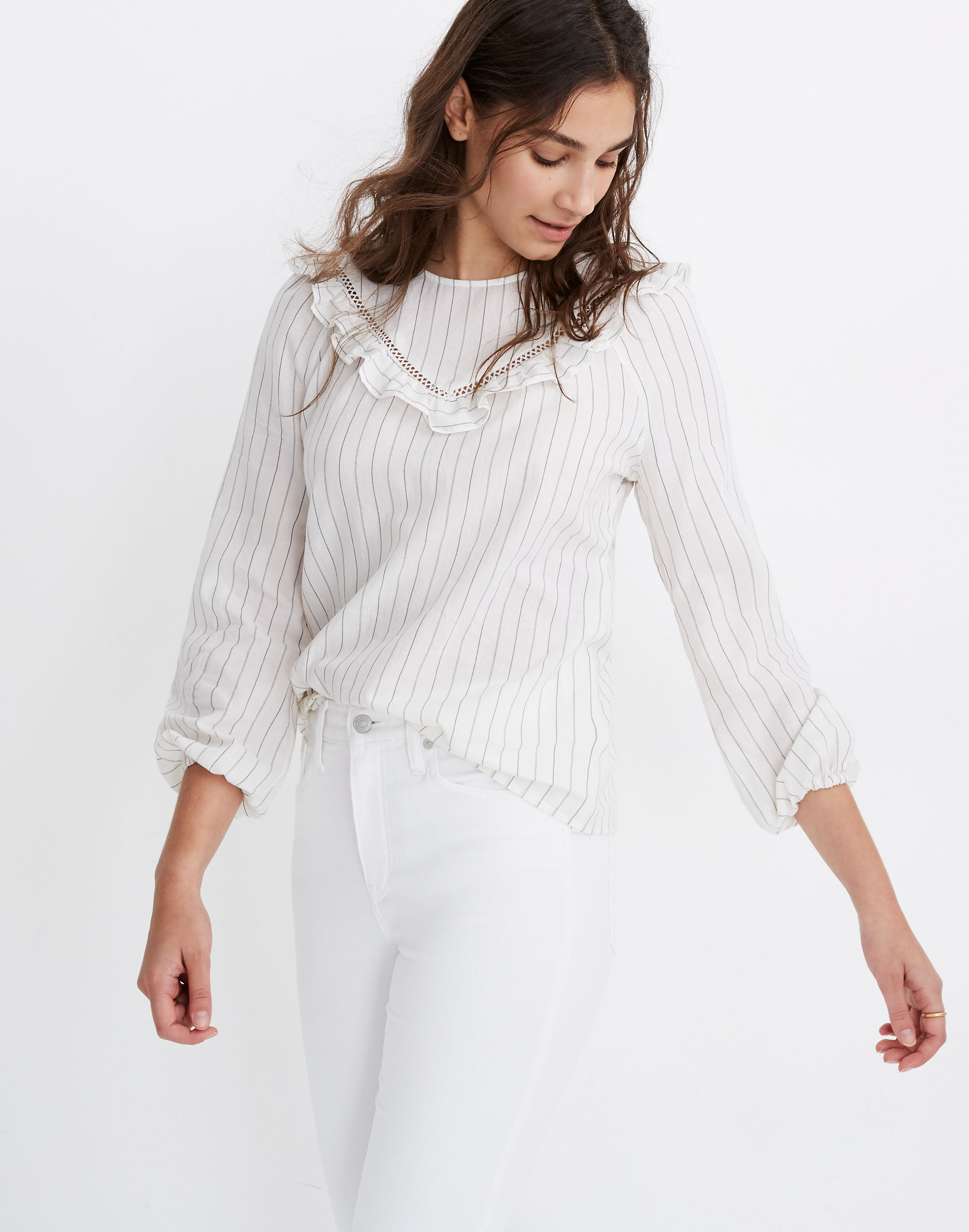 Ruffle-Yoke Prairie Top in Pinstripe | Madewell