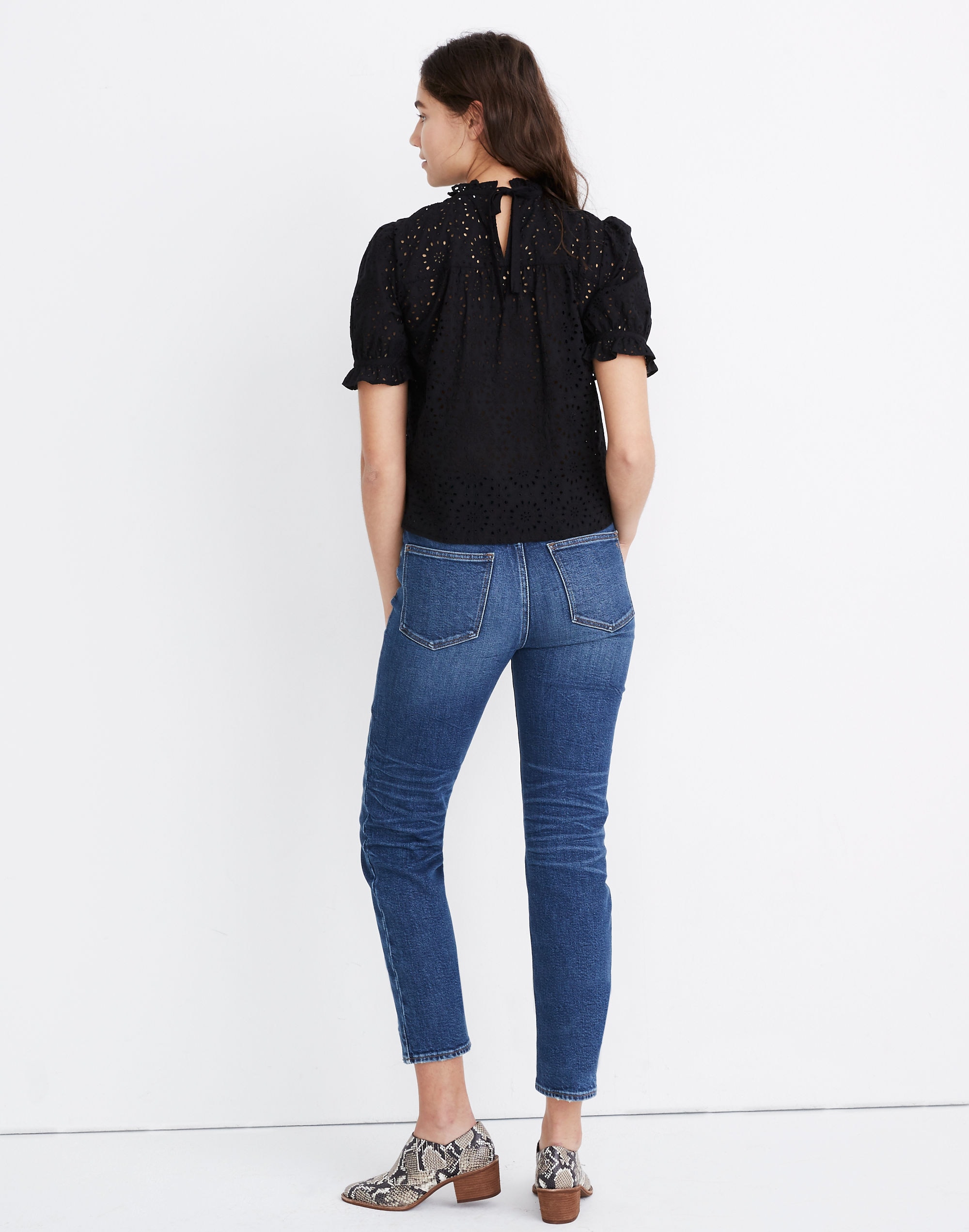 Embroidered Eyelet Ruffle-Neck Keyhole Top | Madewell