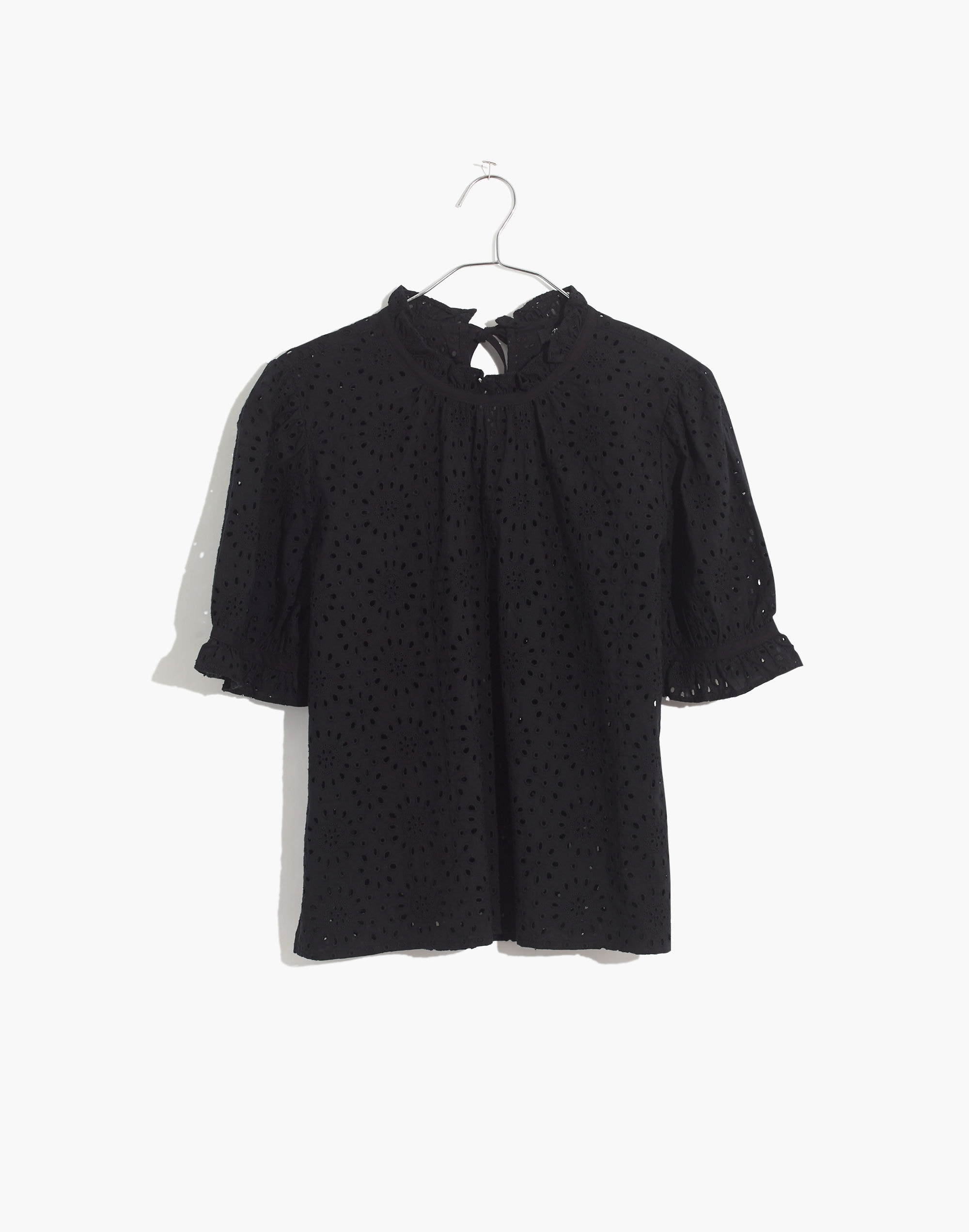 Embroidered Eyelet Ruffle-Neck Keyhole Top | Madewell