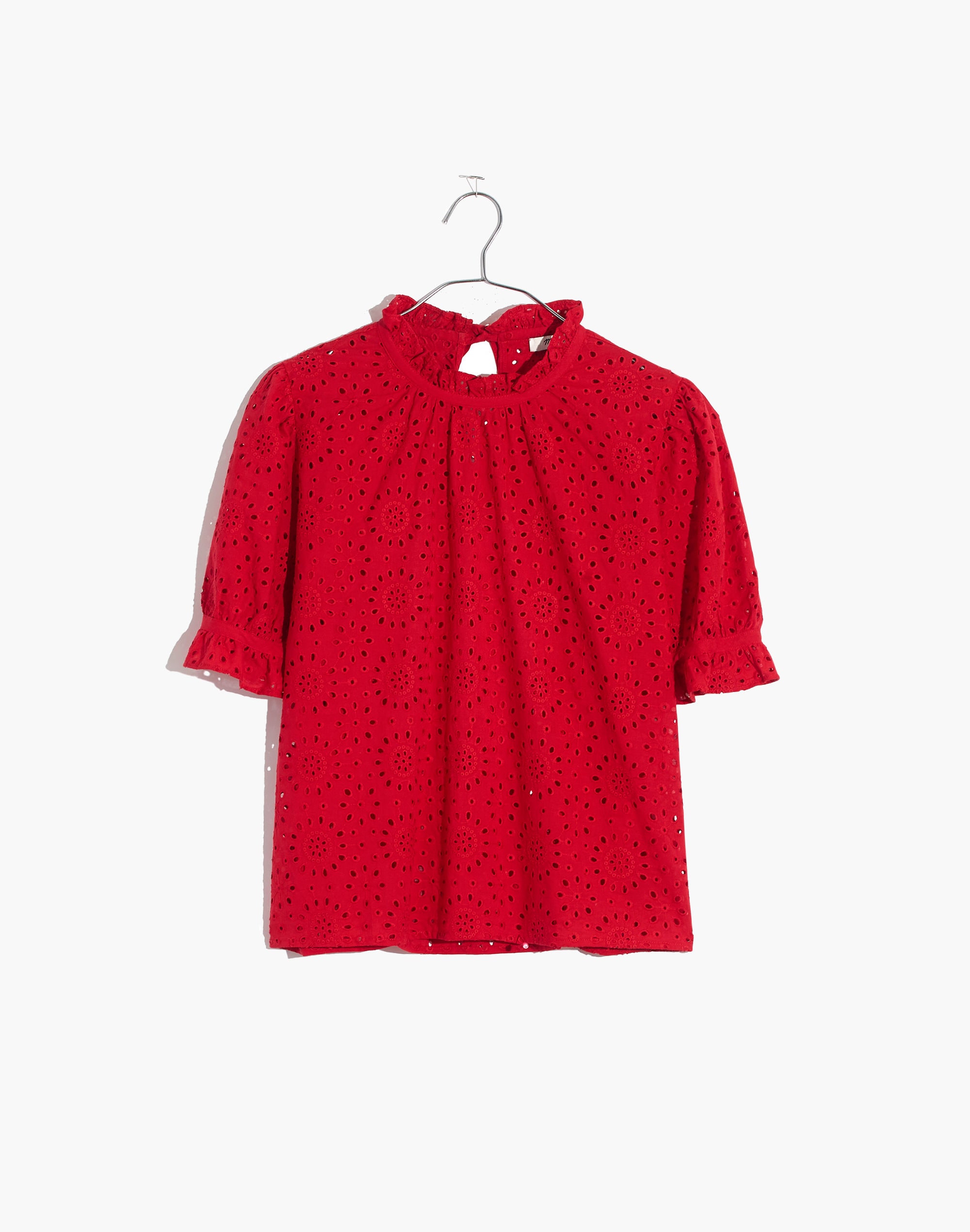 Embroidered Eyelet Ruffle-Neck Keyhole Top | Madewell