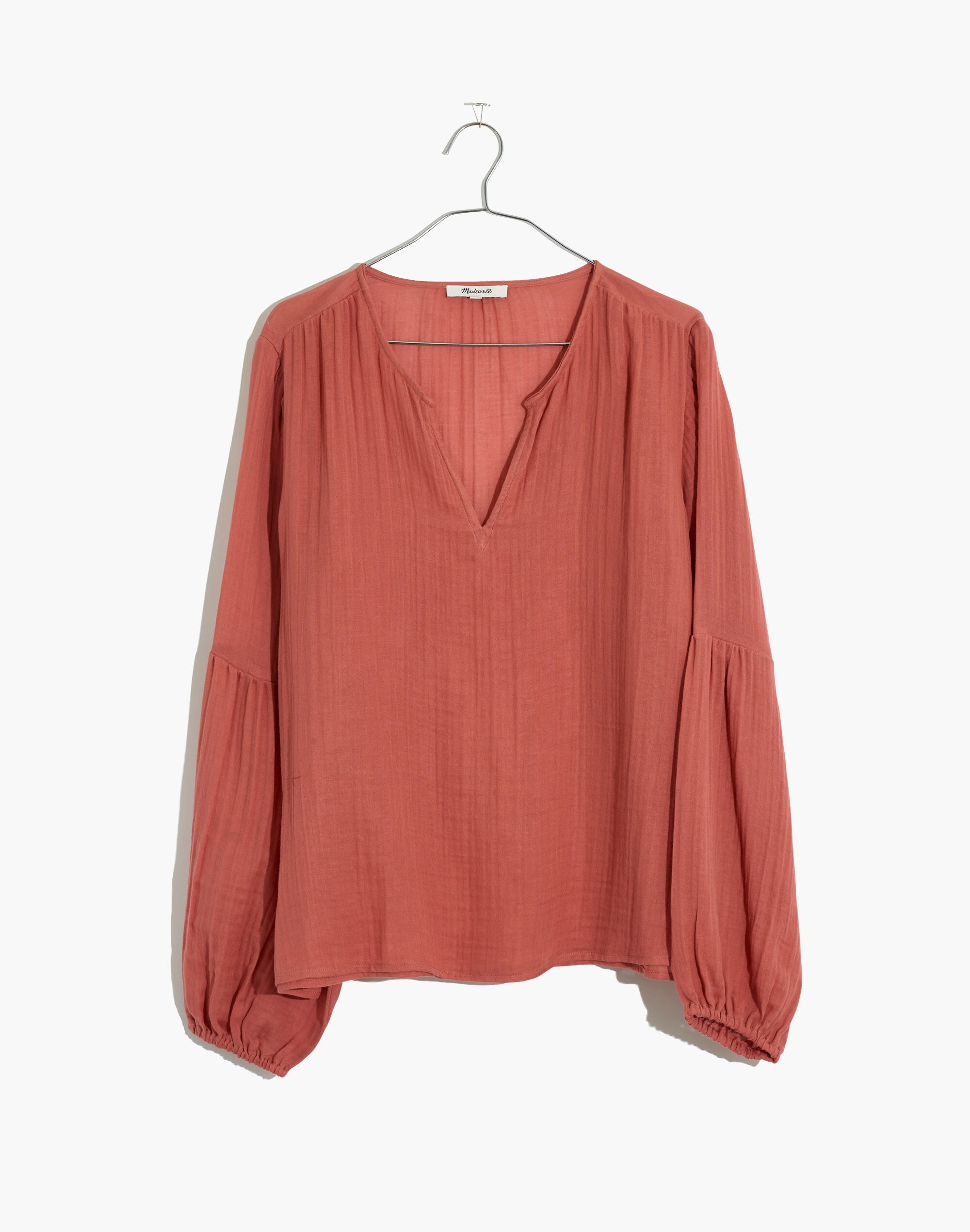 Shirred-Neck Balloon-Sleeve Top