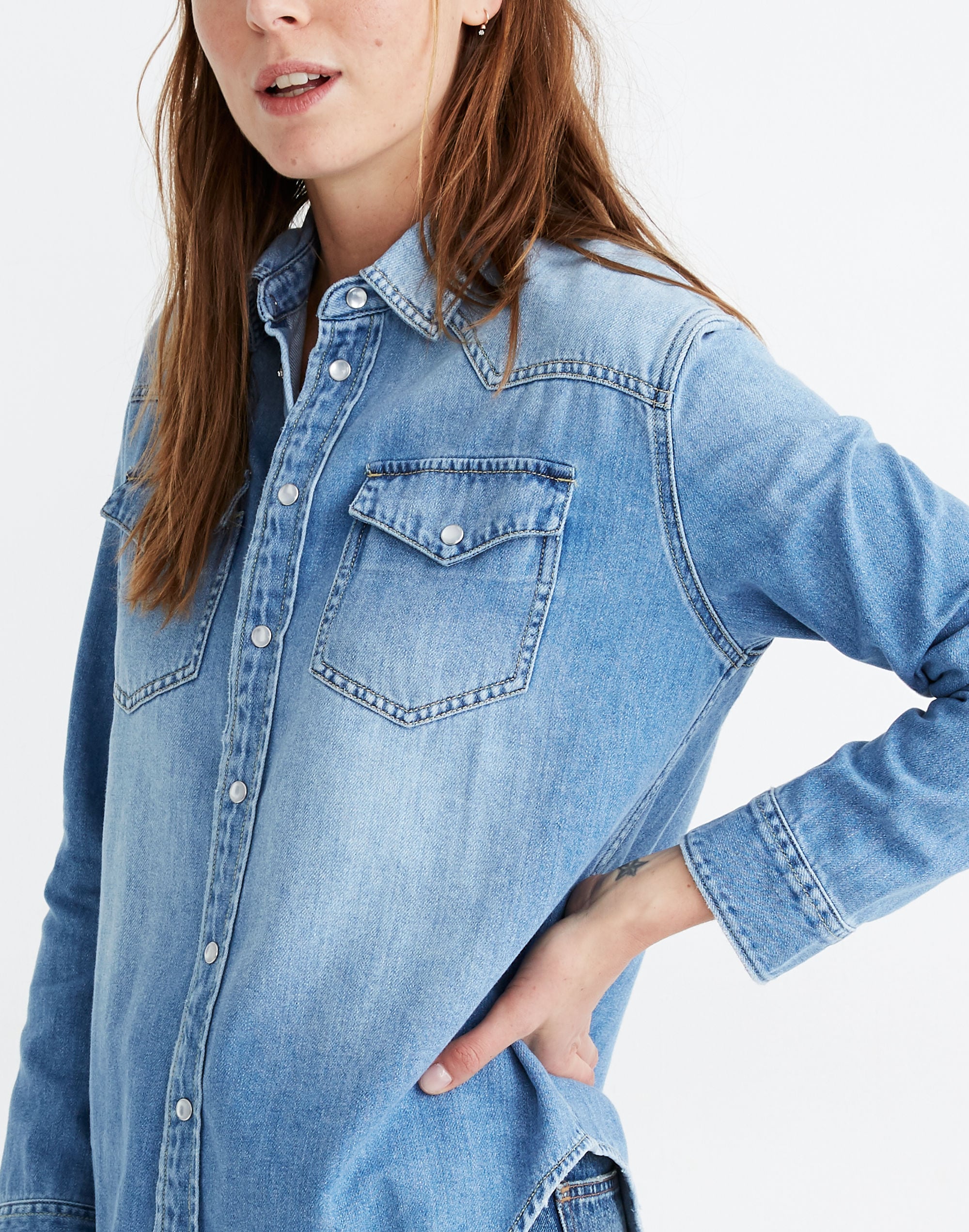 Denim Oversized Western Shirt in Aberdale Wash