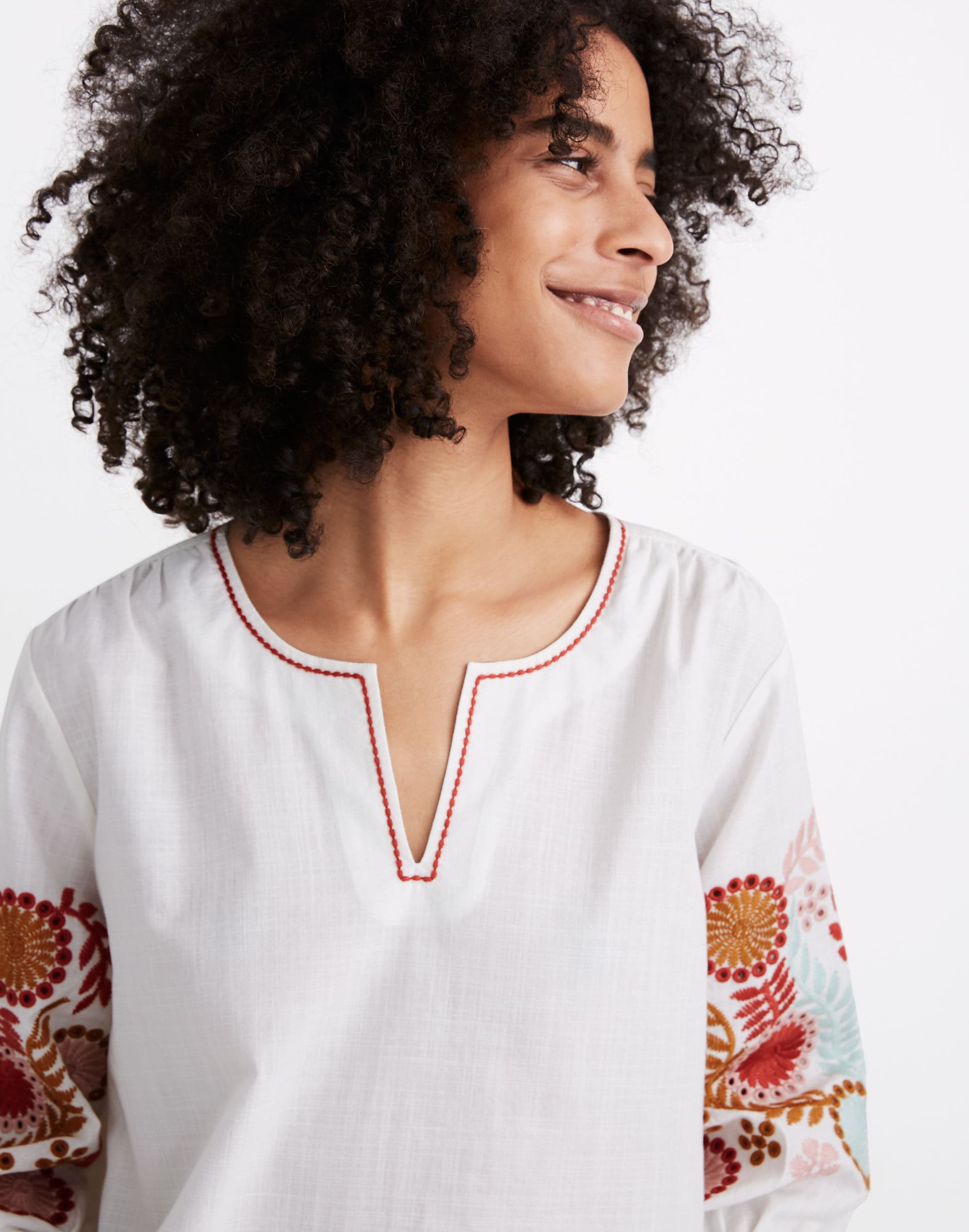 Embroidered-Sleeve Popover Top | Madewell