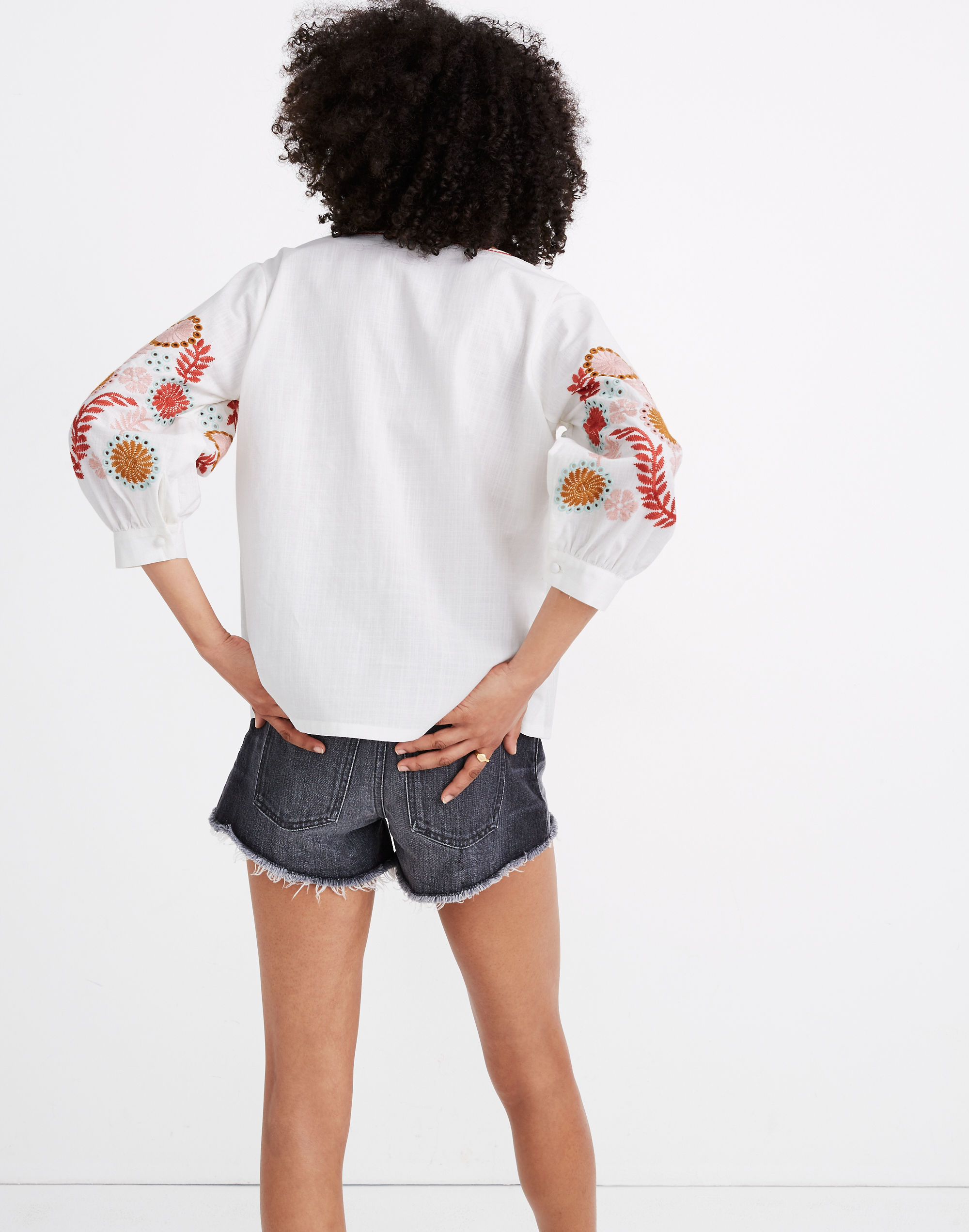 Embroidered-Sleeve Popover Top | Madewell