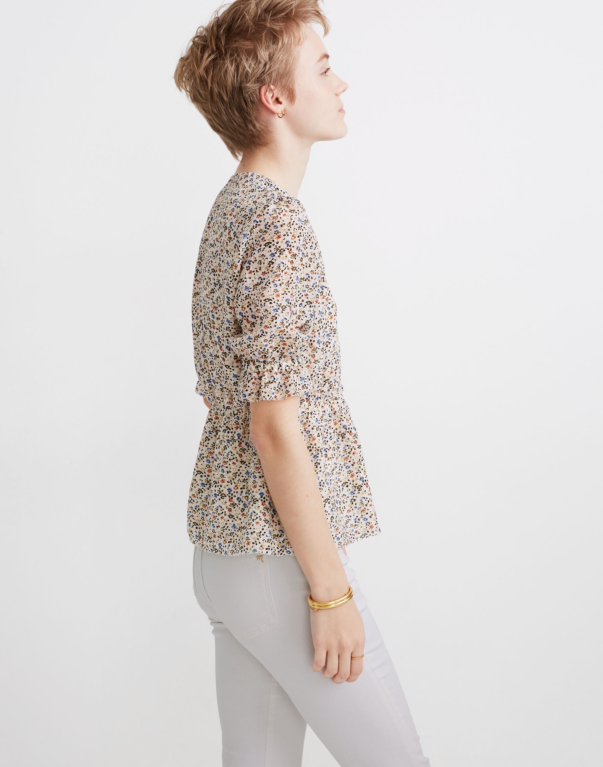 Silk V-Neck Peplum Popover Top in Fieldwalk Floral | Madewell