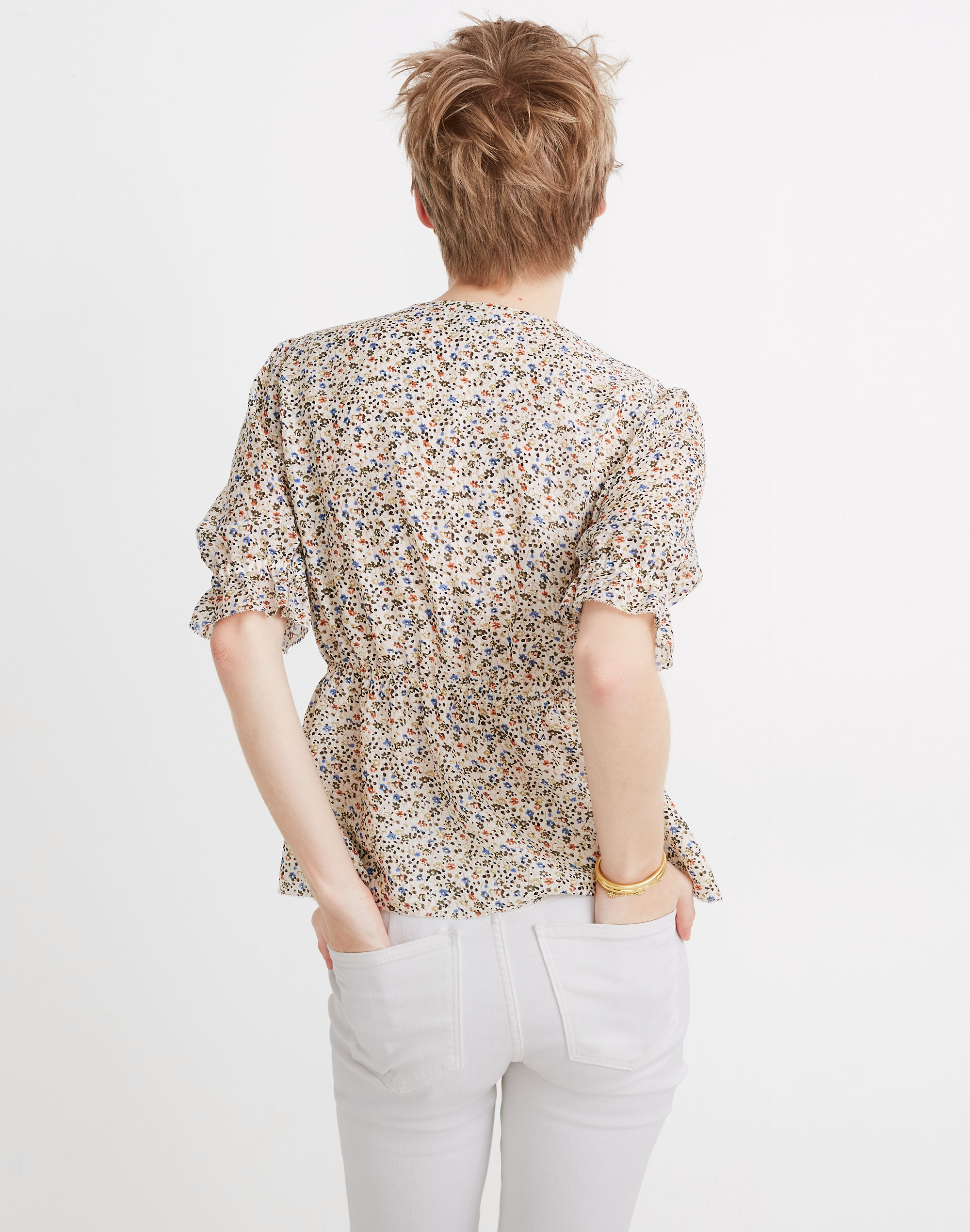 Silk V-Neck Peplum Popover Top in Fieldwalk Floral | Madewell