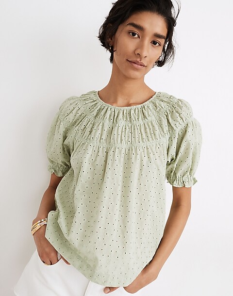Women's Daisy Embroidered Shirred Puff Sleeve Top | Madewell