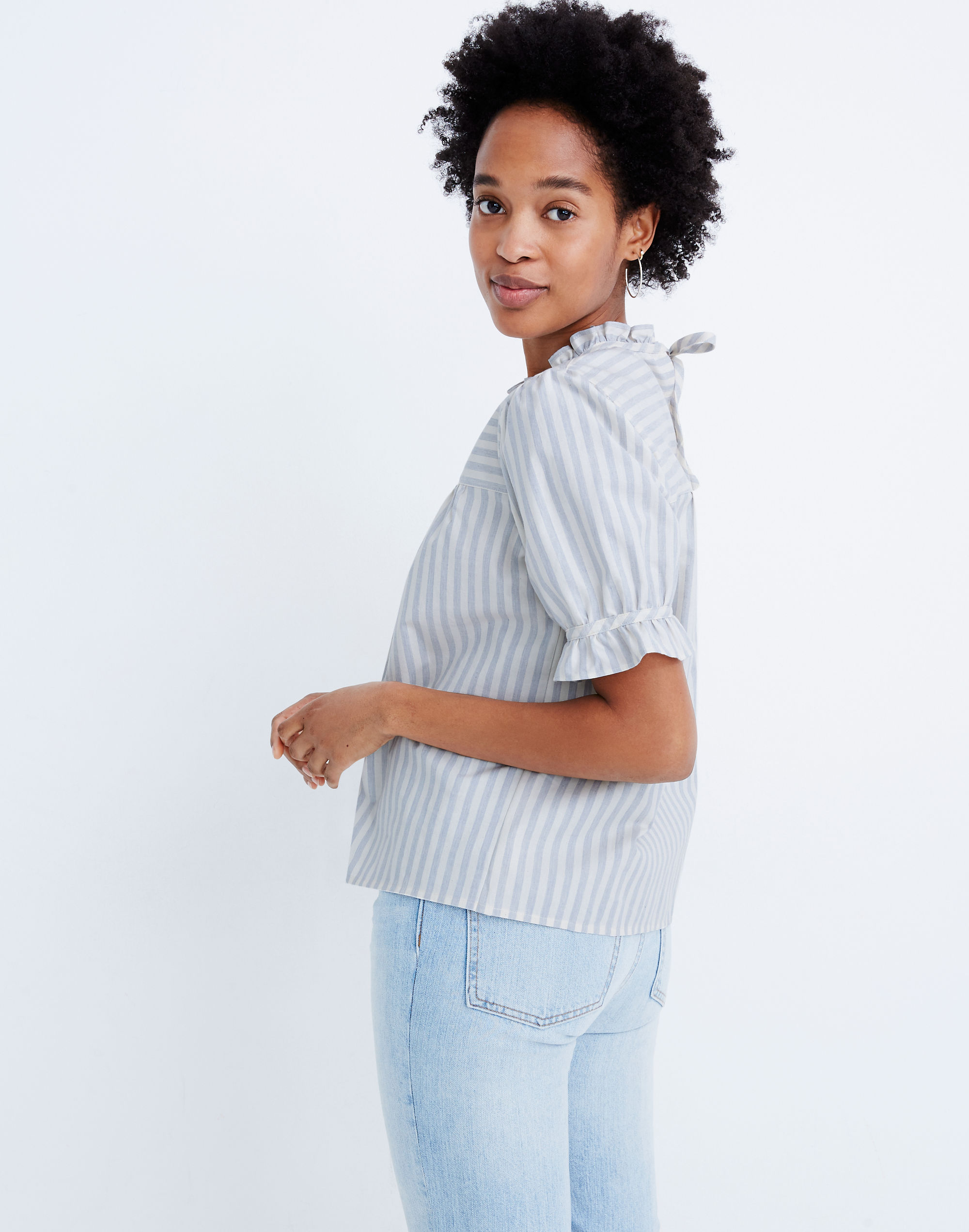 Ruffle-Neck Keyhole Top Stripe | Madewell