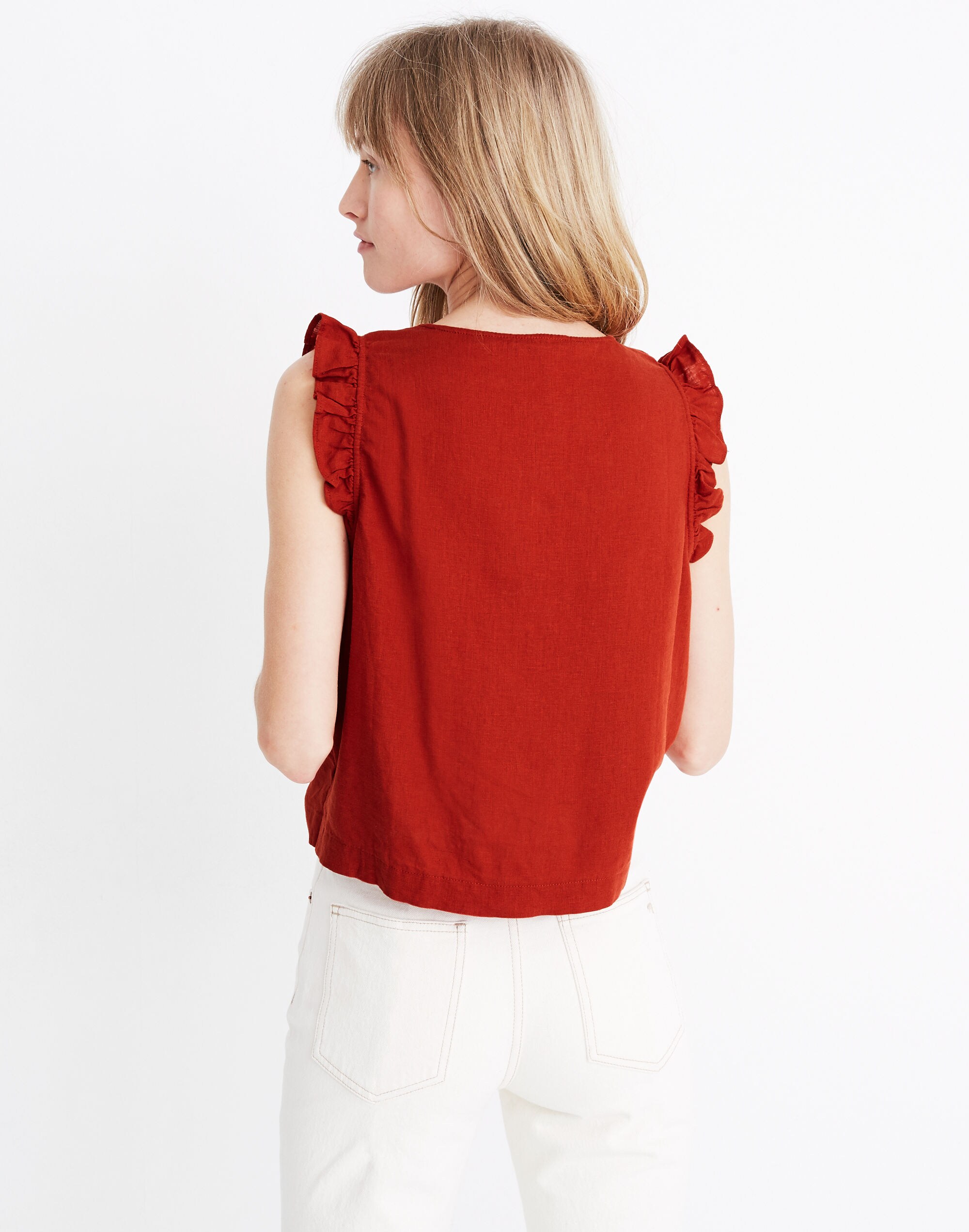 Linen-Blend Ruffle Button-Front Tank | Madewell