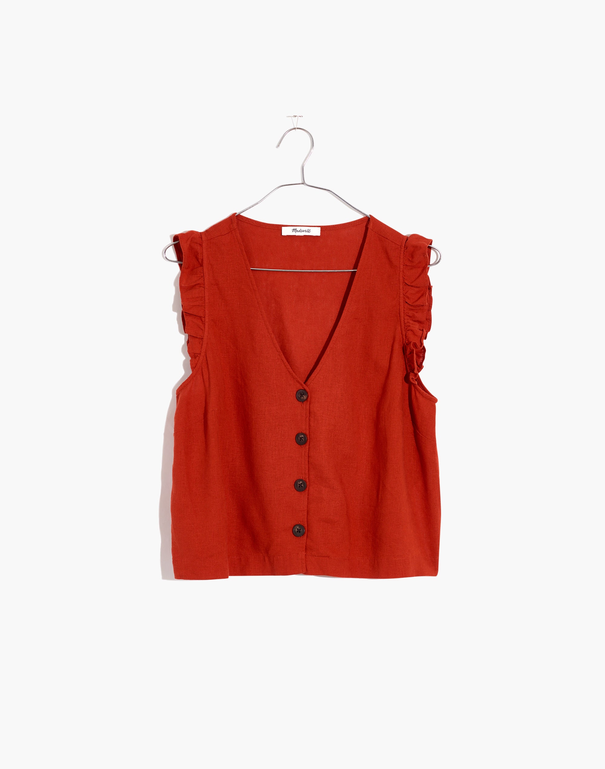 Linen-Blend Ruffle Button-Front Tank | Madewell