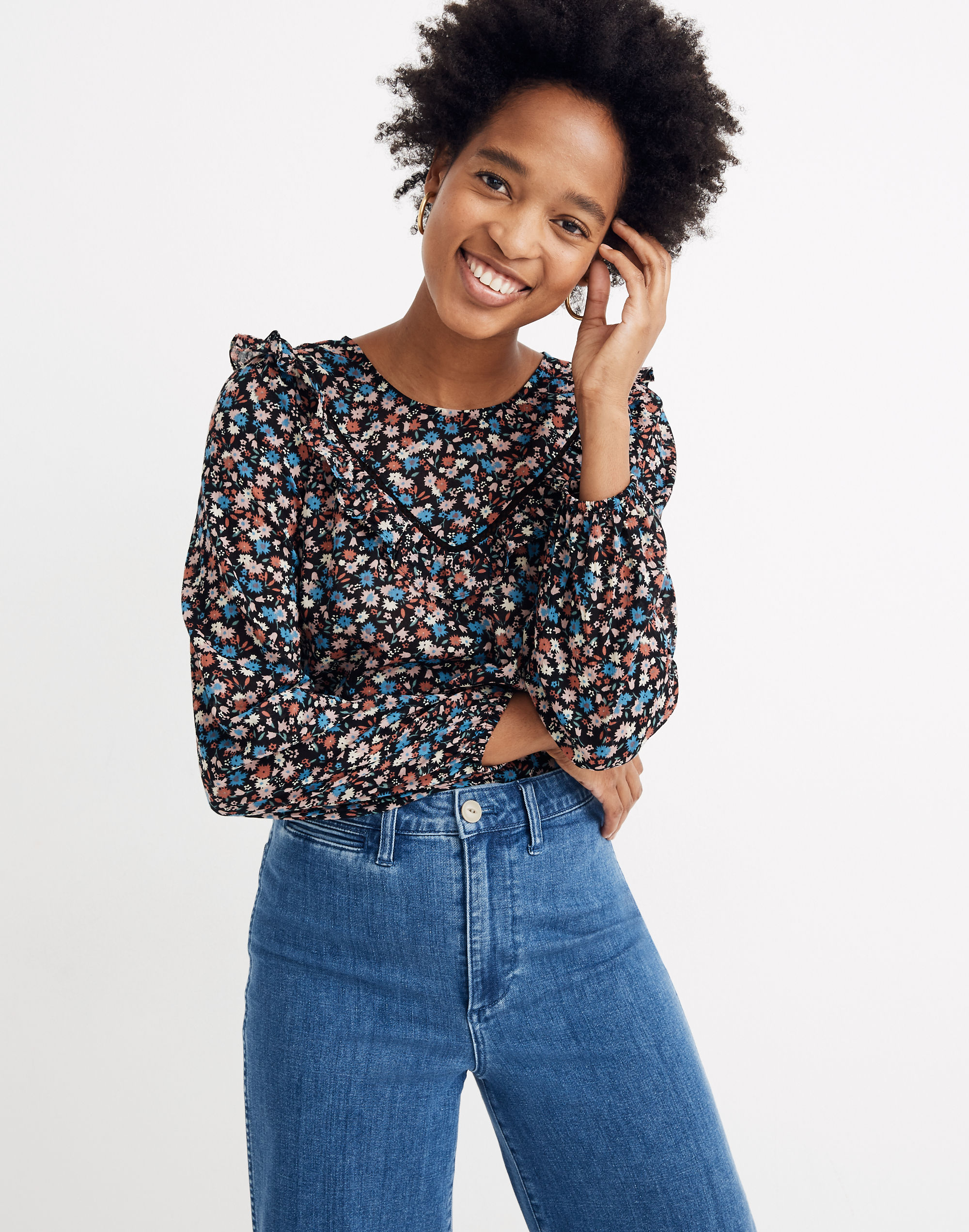 Ruffle-Yoke Prairie Top in Spring Prairie