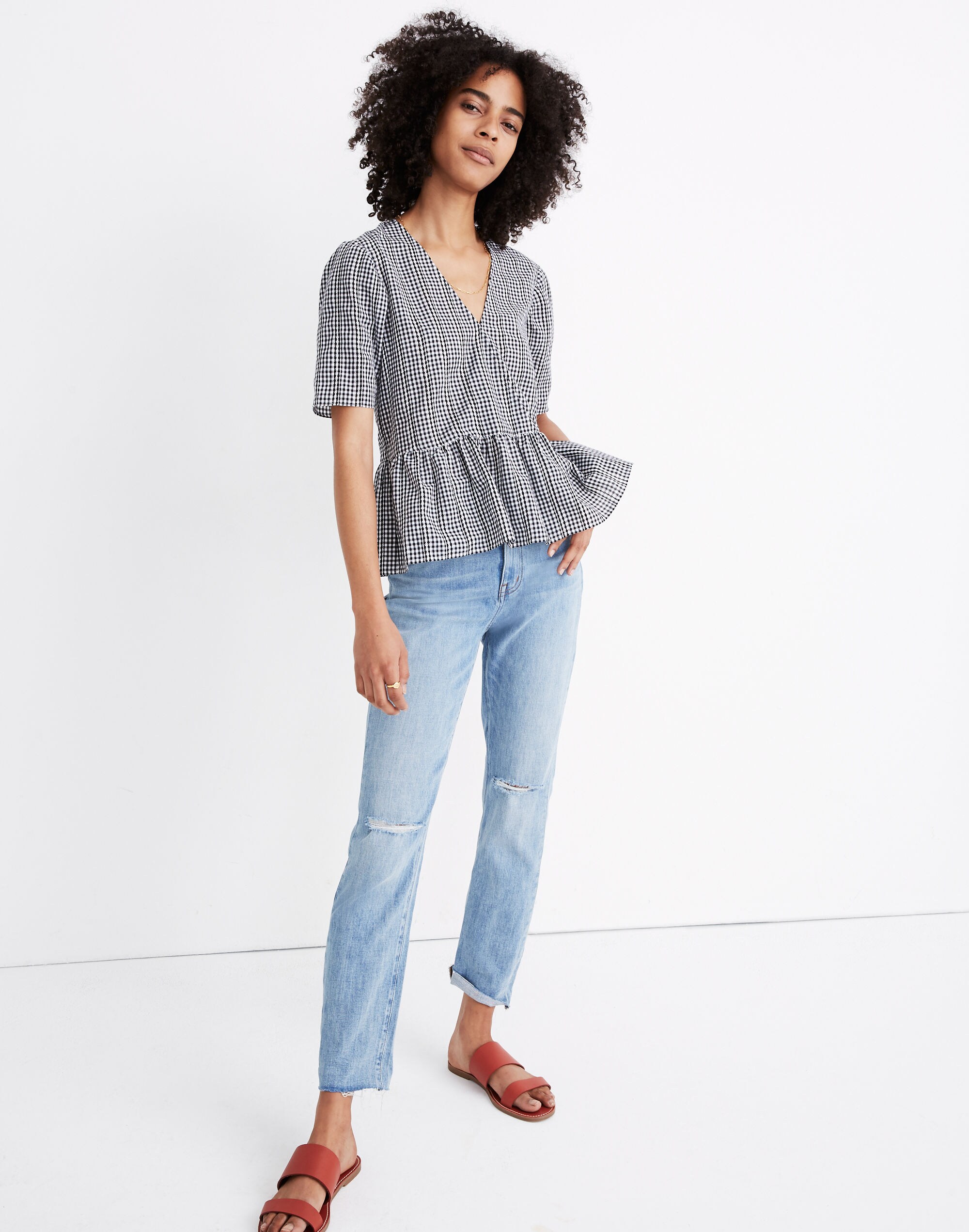 Crossover Peplum Top Textured Gingham Check | Madewell