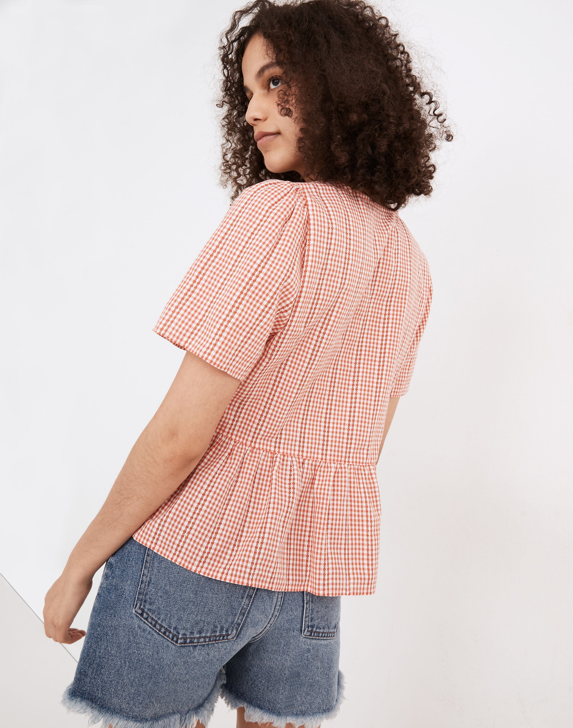 Crossover Peplum Top Textured Gingham Check | Madewell