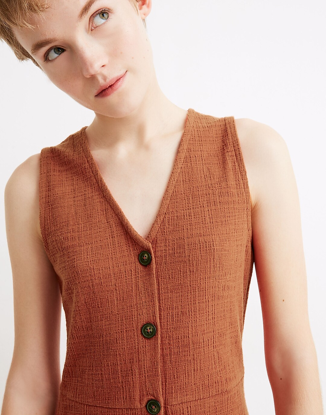 Women's Sleeveless Button-Front Mini Dress in Brown