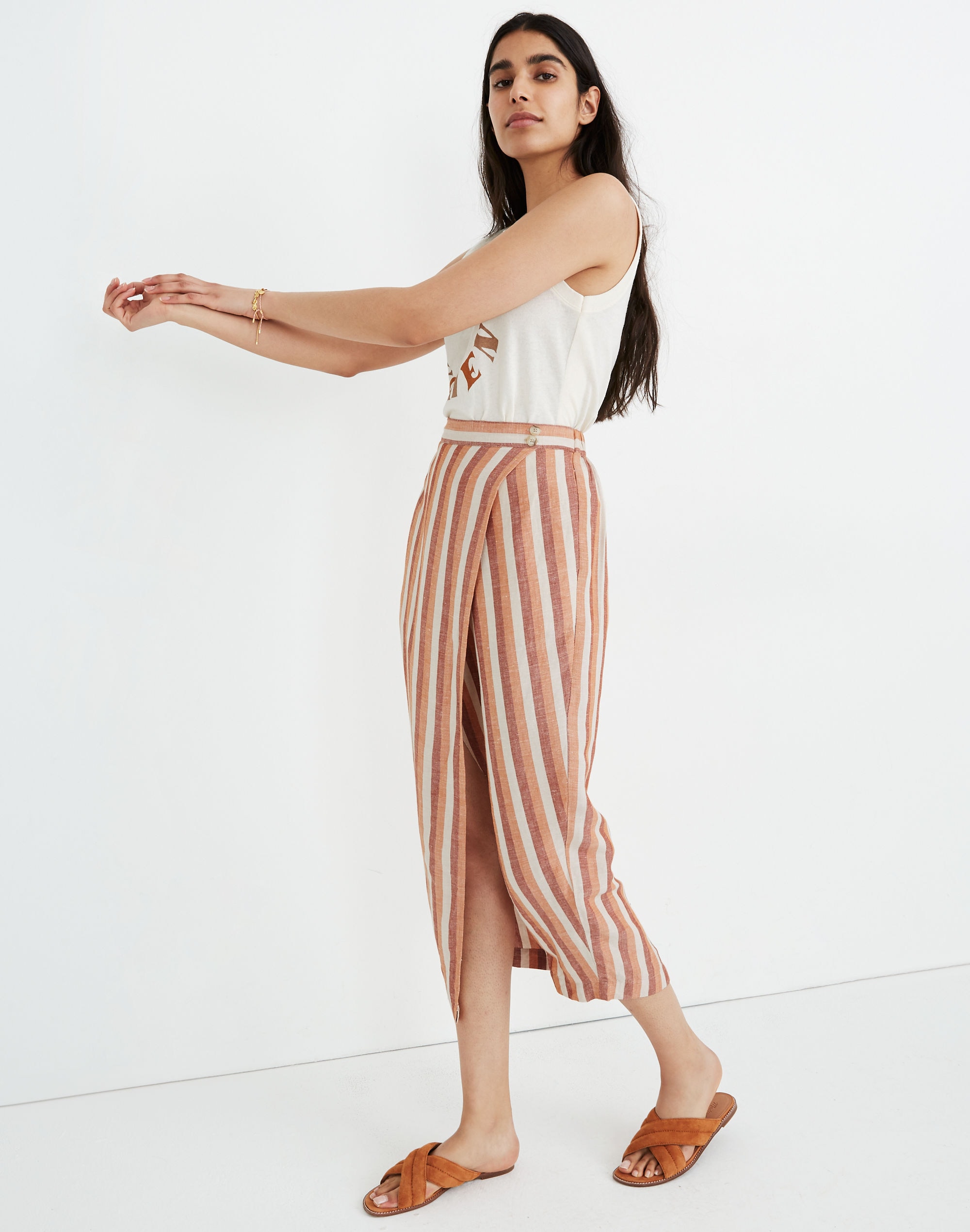 Pull-On Wrap Midi Skirt in Stripe | Madewell