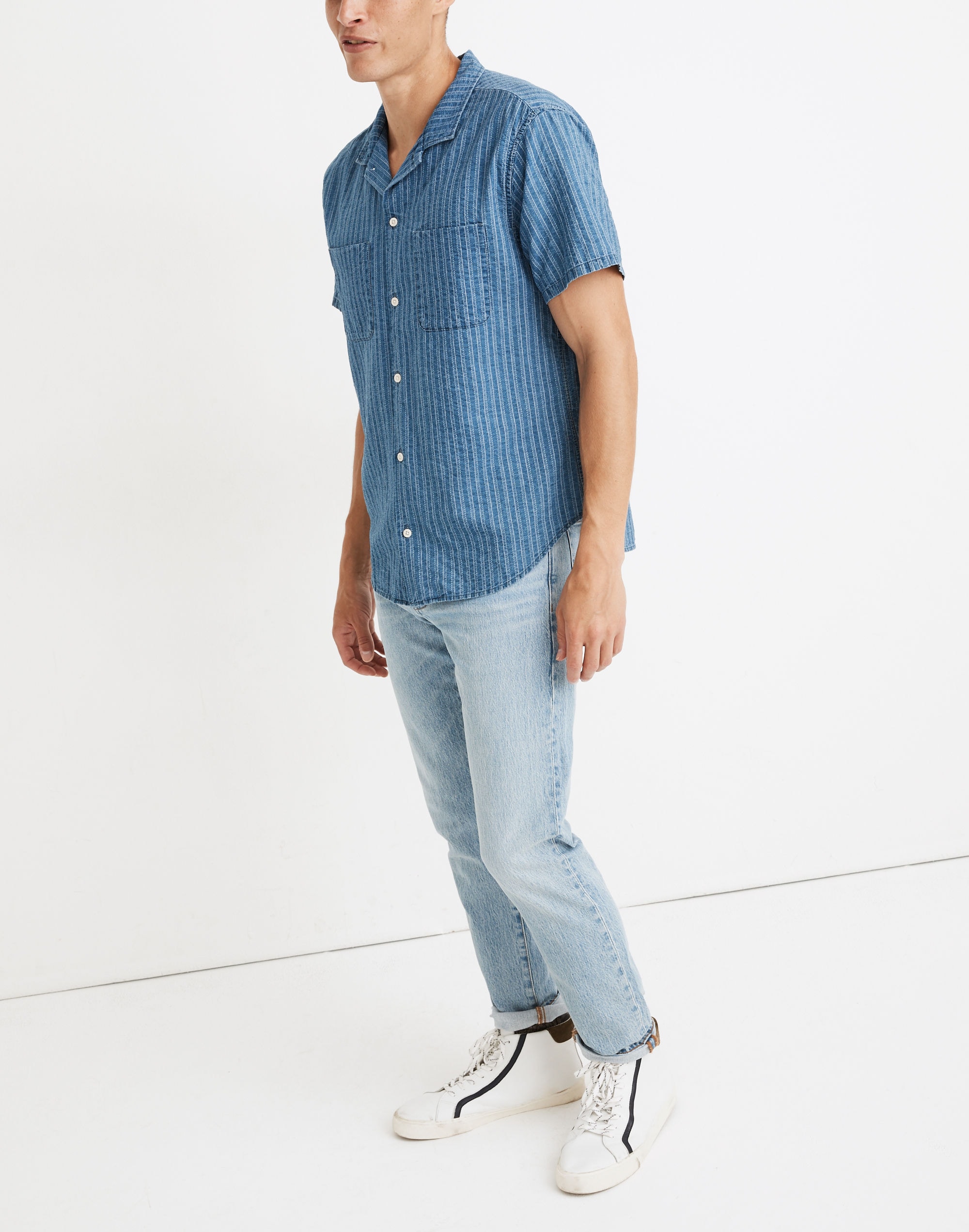 Indigo Easy Camp Shirt in Textured Stripe | Madewell