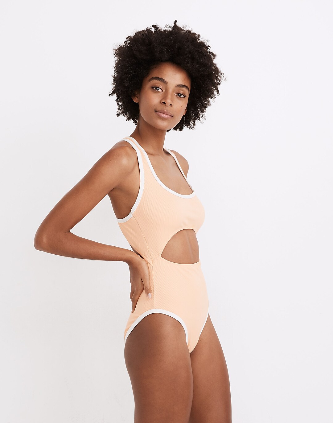 Madewell Second Wave Ribbed Racerback Cutout One-Piece Swimsuit