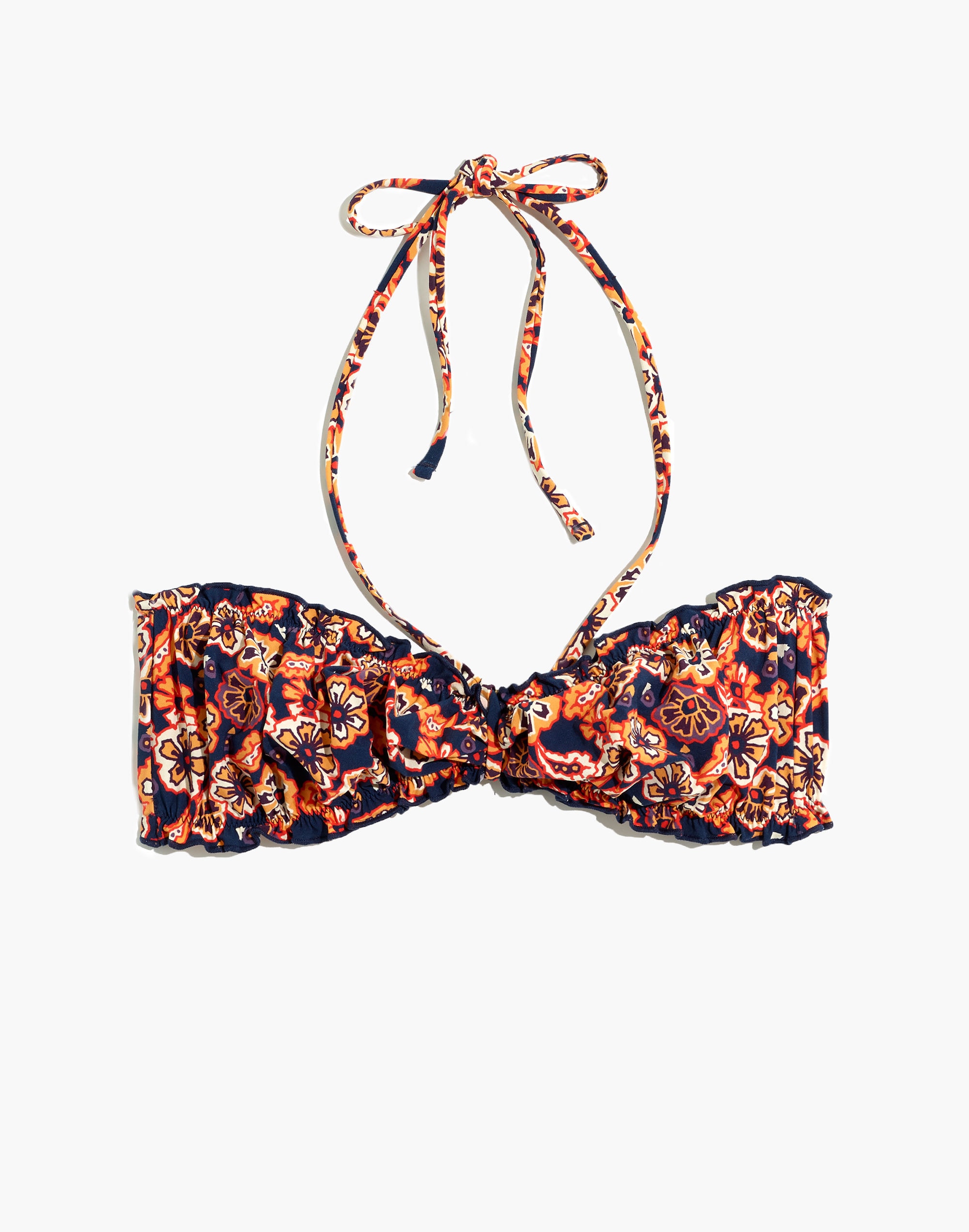 Madewell x Banjanan Ruffled Bandeau Bikini Top Floral Paisley |