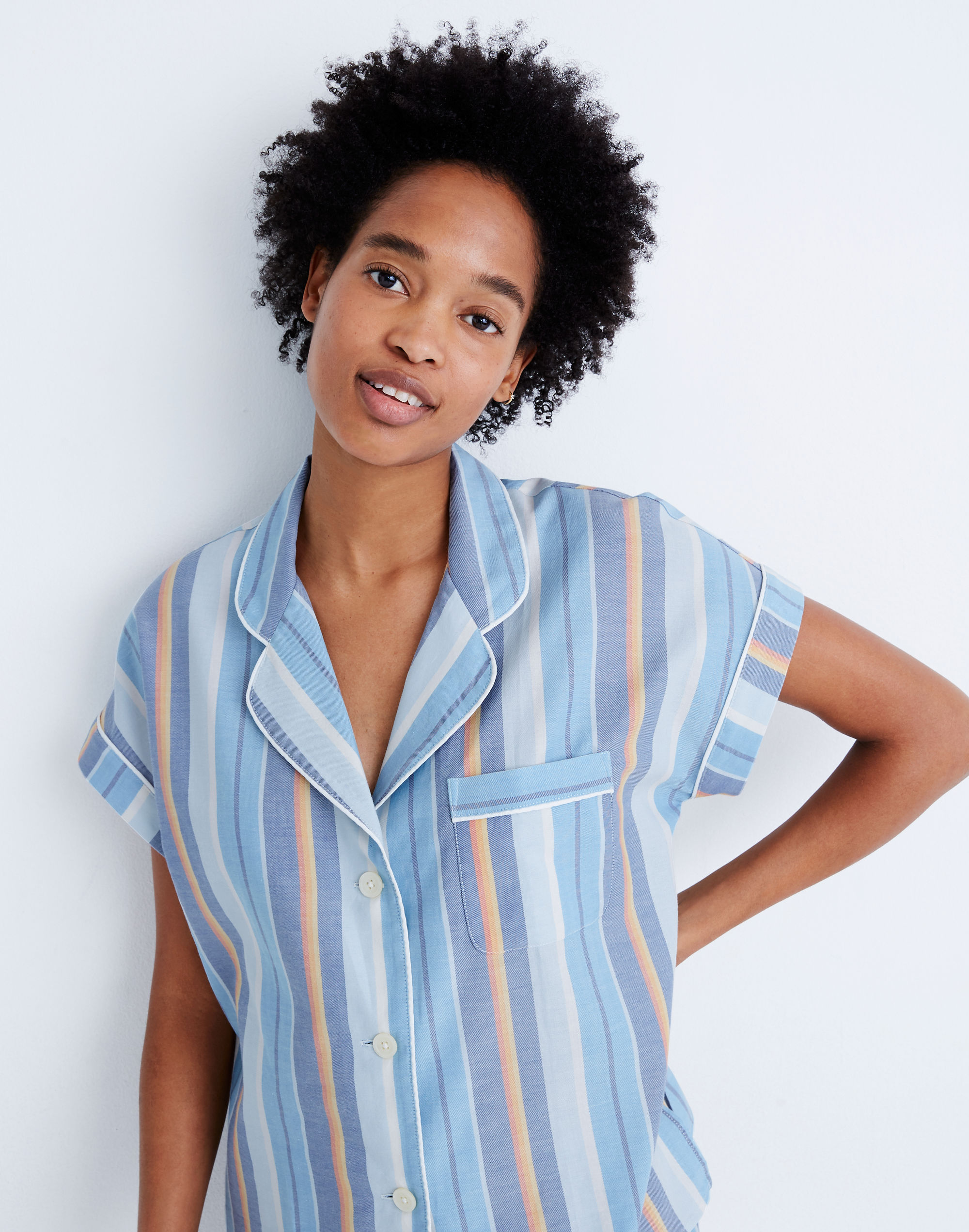 Bedtime Pajama Top in Solano Stripe: Colorblock Piping Edition | Madewell