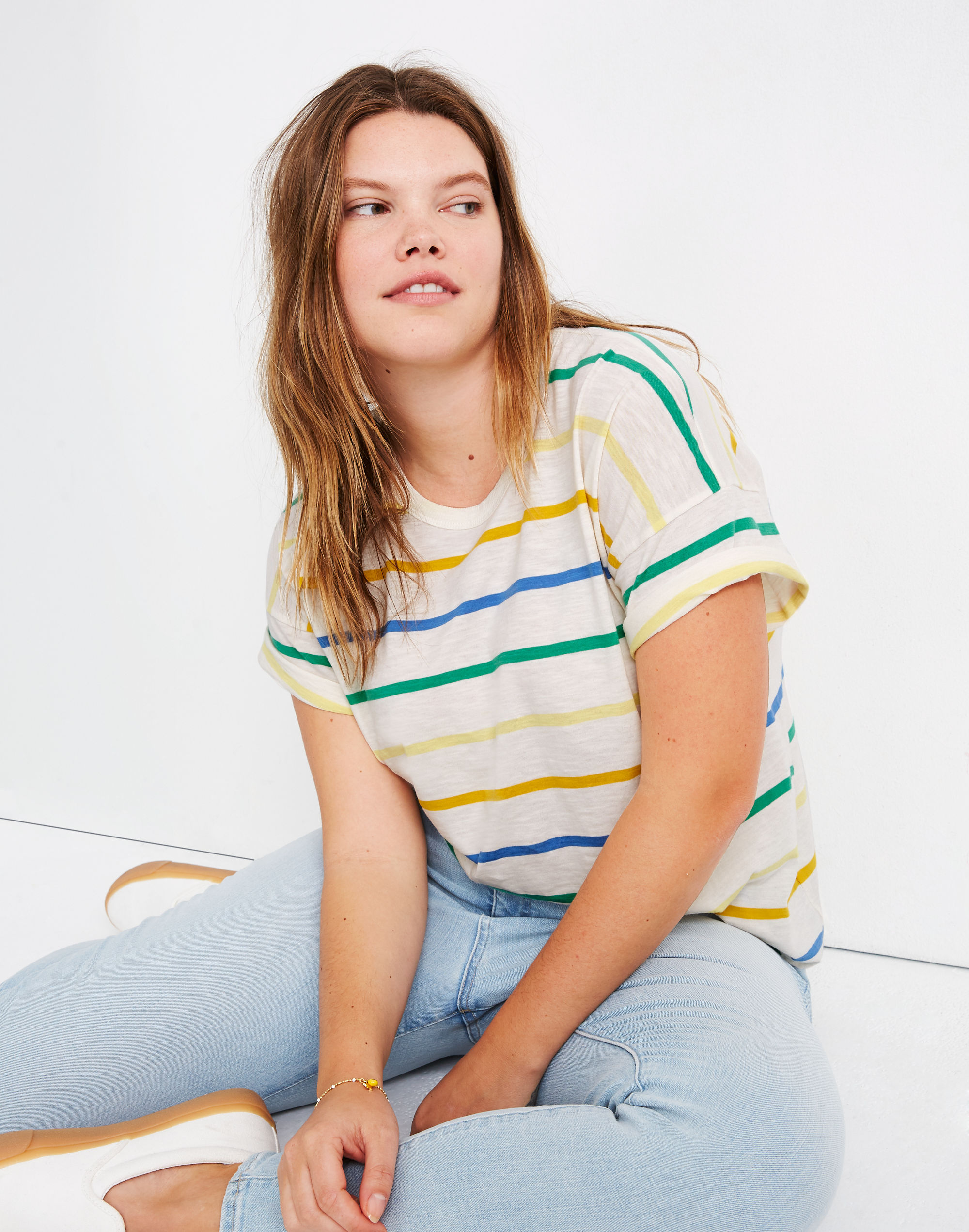 Whisper Cotton Rib-Crewneck Tee in Raymond Stripe | Madewell