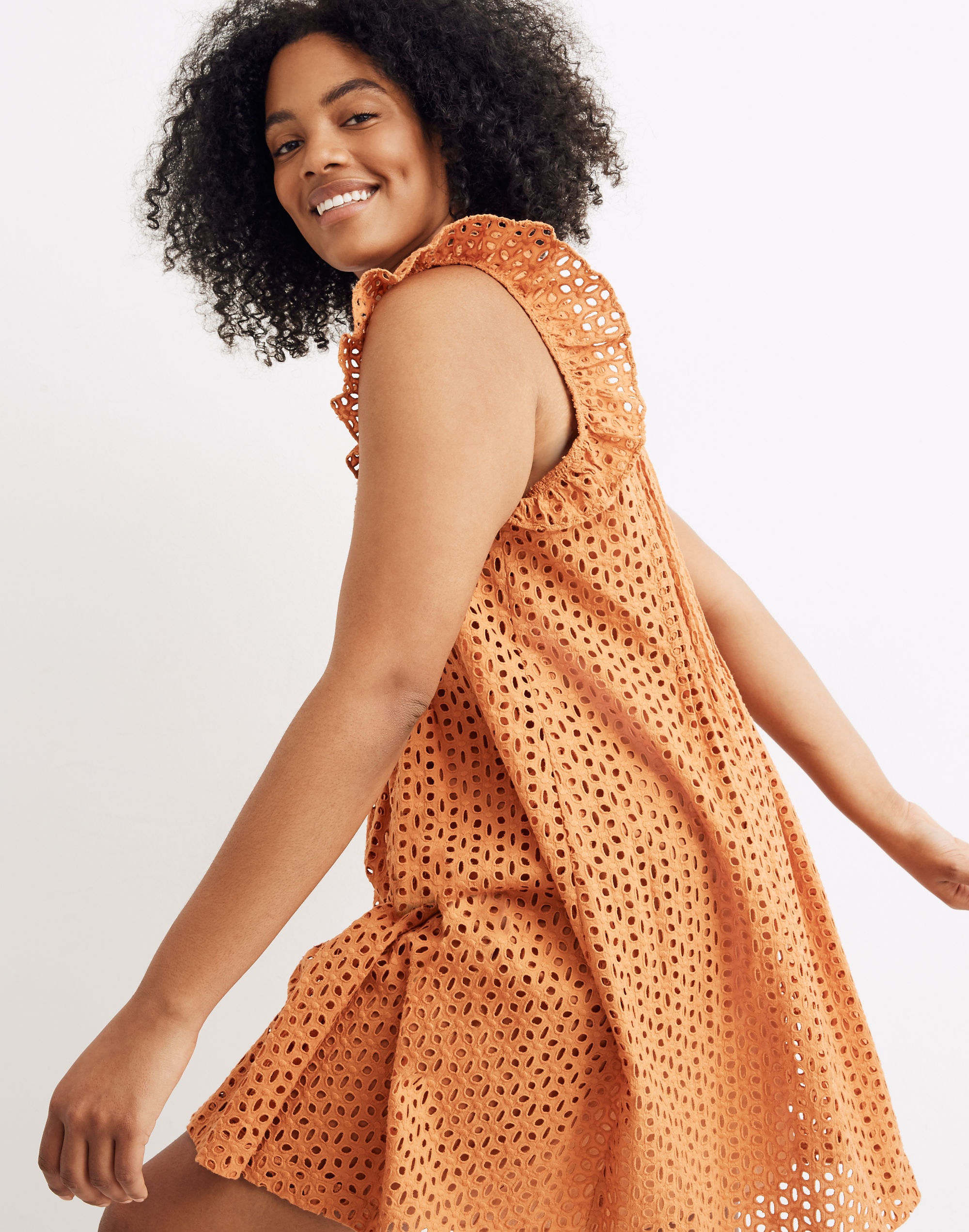 Eyelet Ruffle-Sleeve Pintuck Mini Dress | Madewell