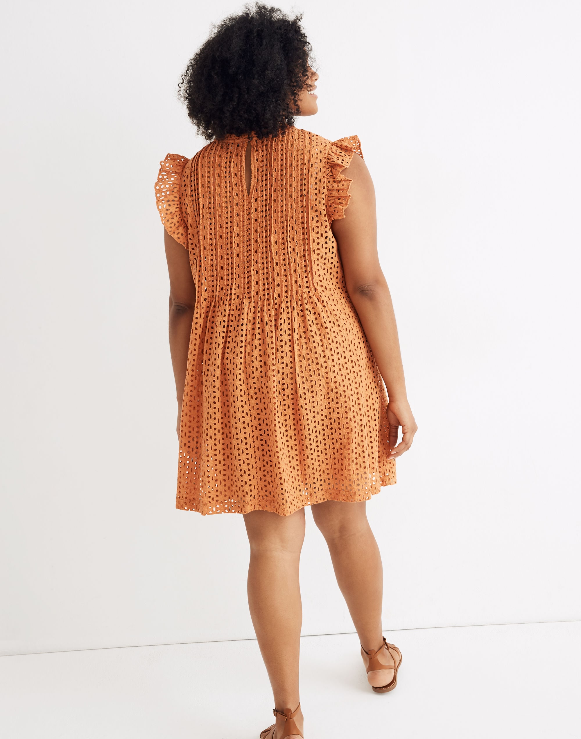 Eyelet Ruffle-Sleeve Pintuck Mini Dress | Madewell