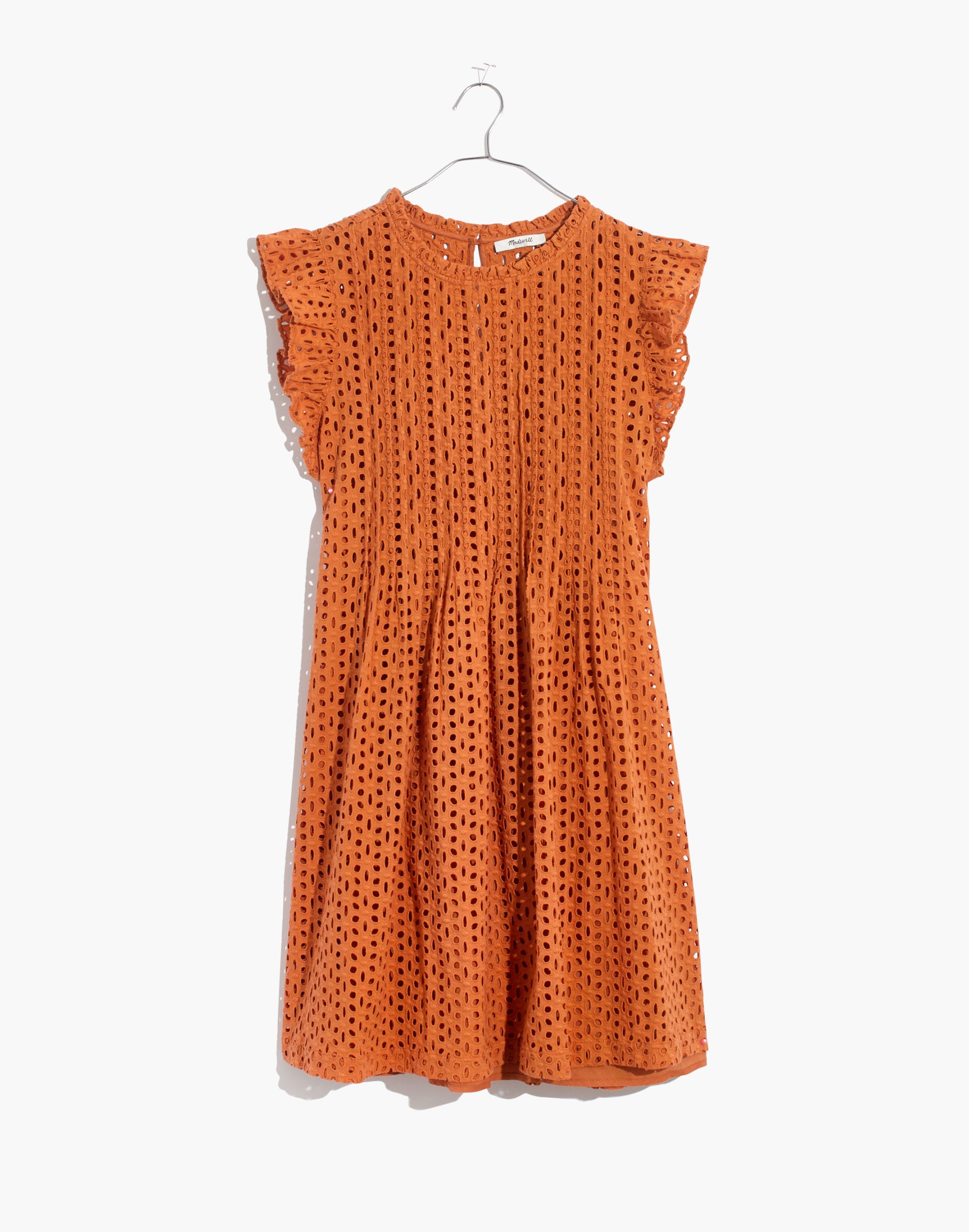 Eyelet Ruffle-Sleeve Pintuck Mini Dress | Madewell