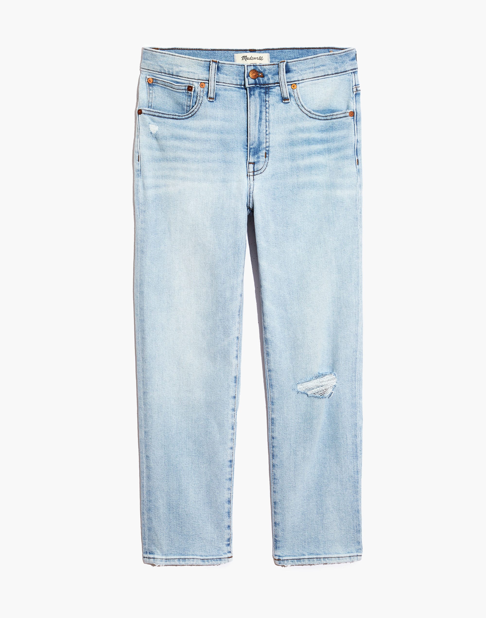 Mid-Rise Classic Straight Jeans Wellingford Wash: Knee-Rip Edition | Madewell