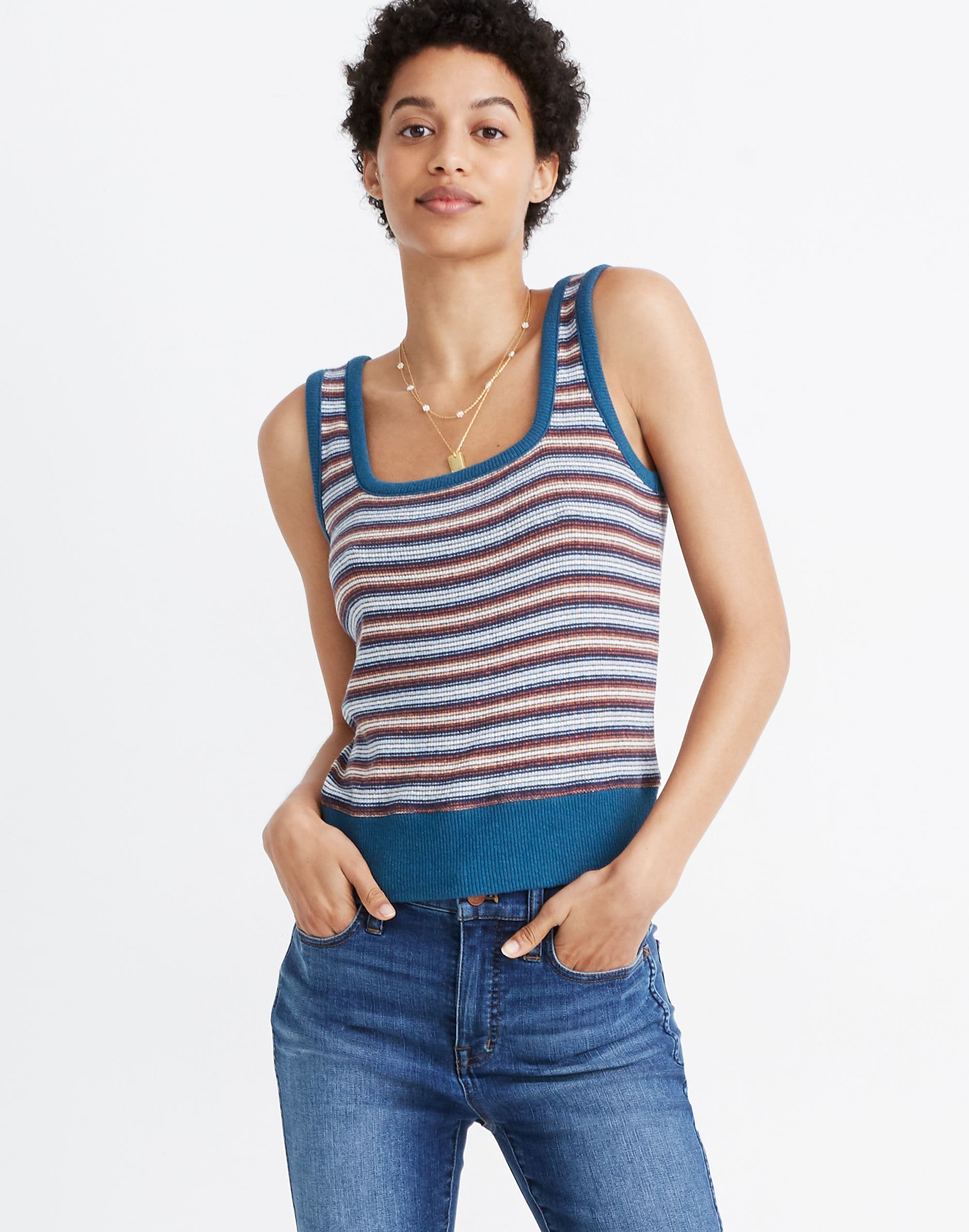 Striped Textural Square-Neck Tank Top | Madewell