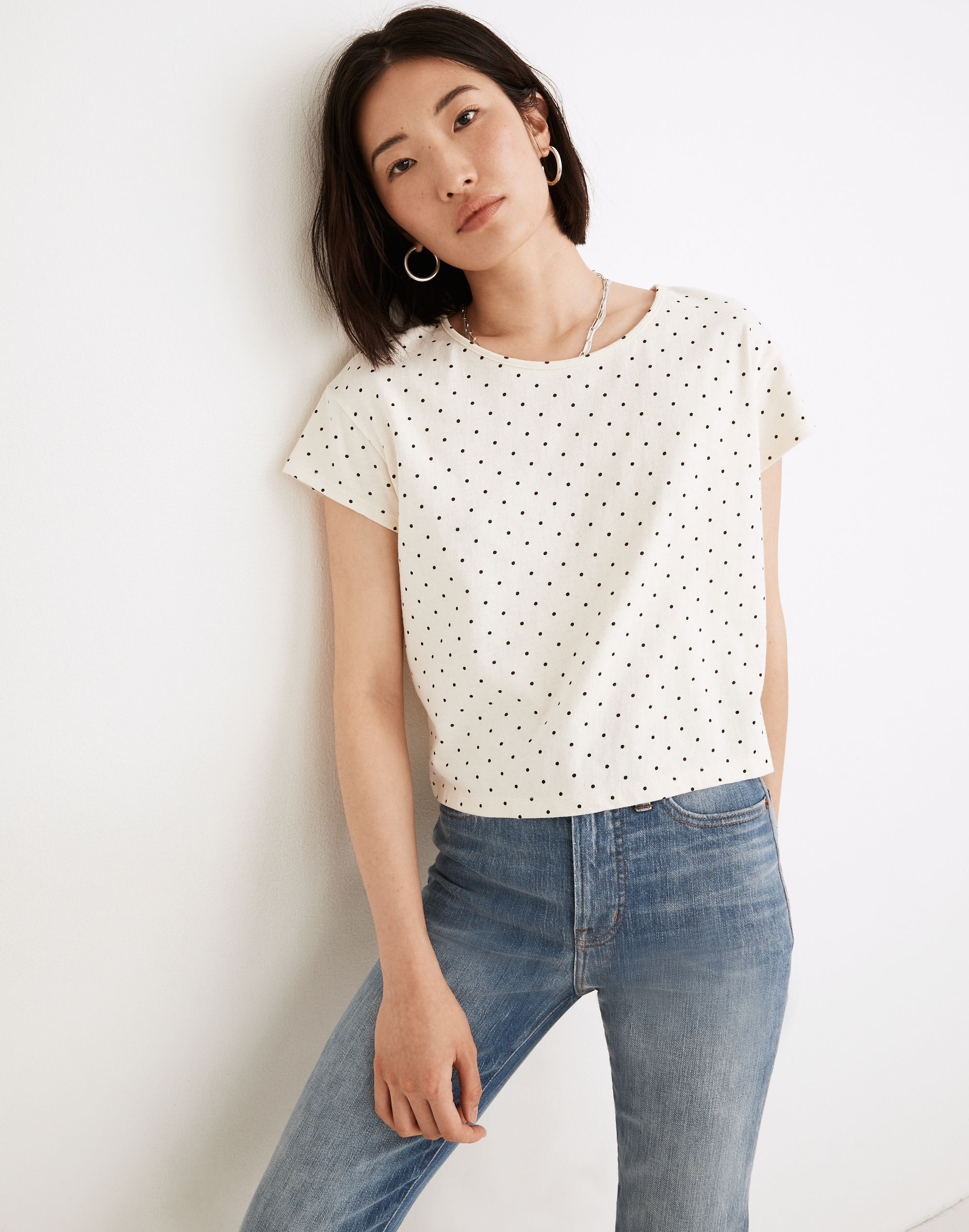 Cap-Sleeve Boxy Tee in Polka Dot | Madewell