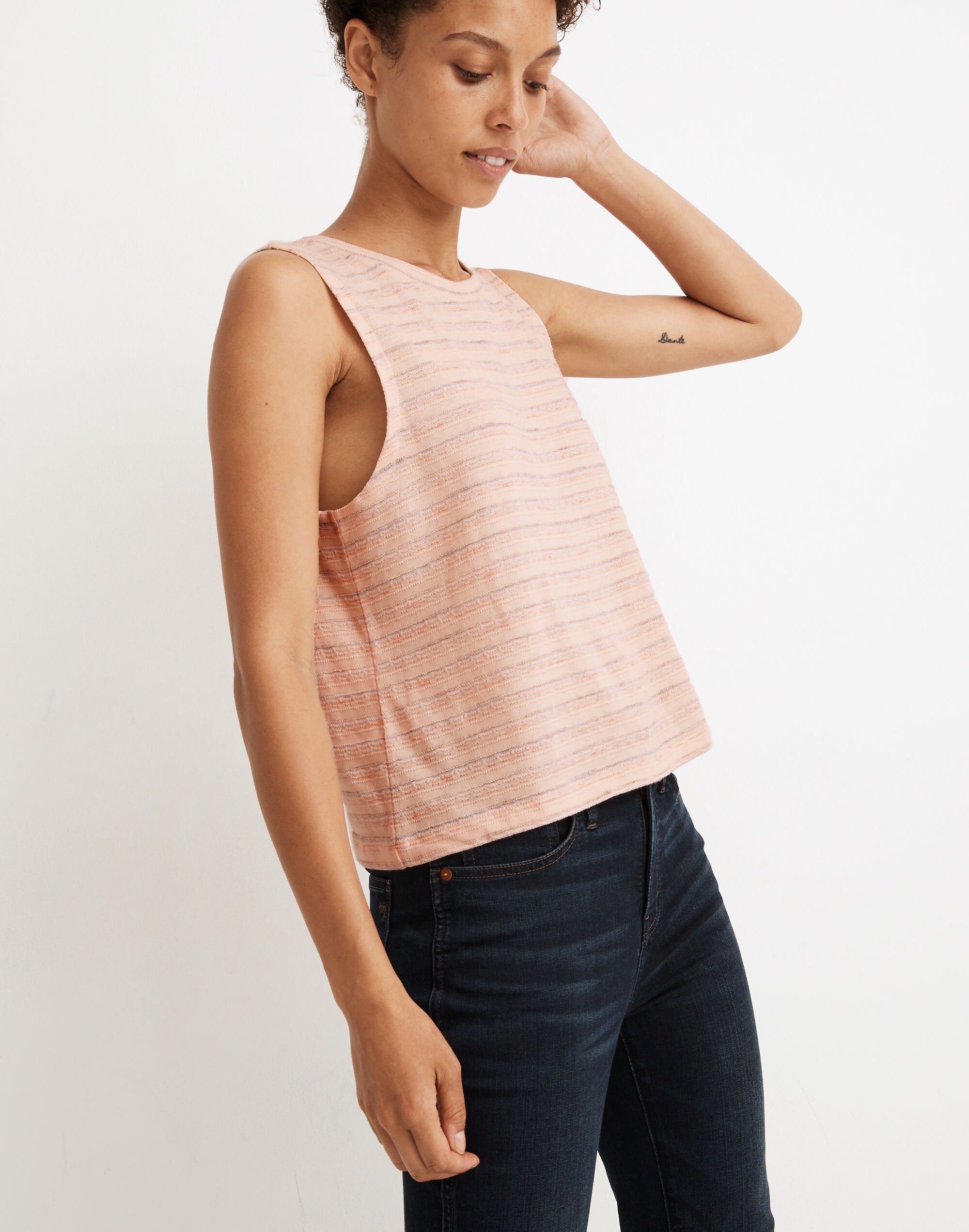 Raw-Edged Hangout Muscle Tank Textured Stripe | Madewell