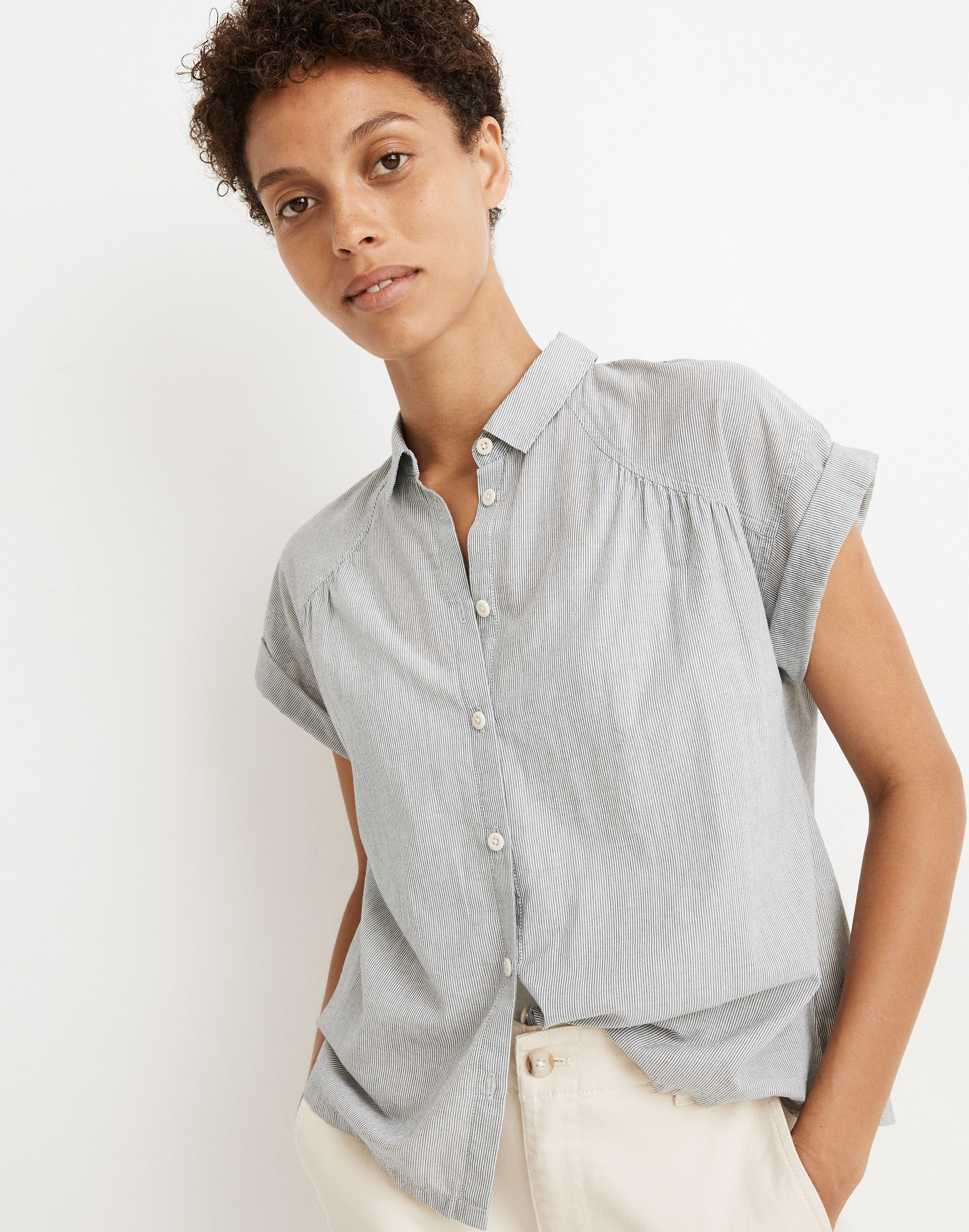 Striped Shirred Button-Up Shirt | Madewell