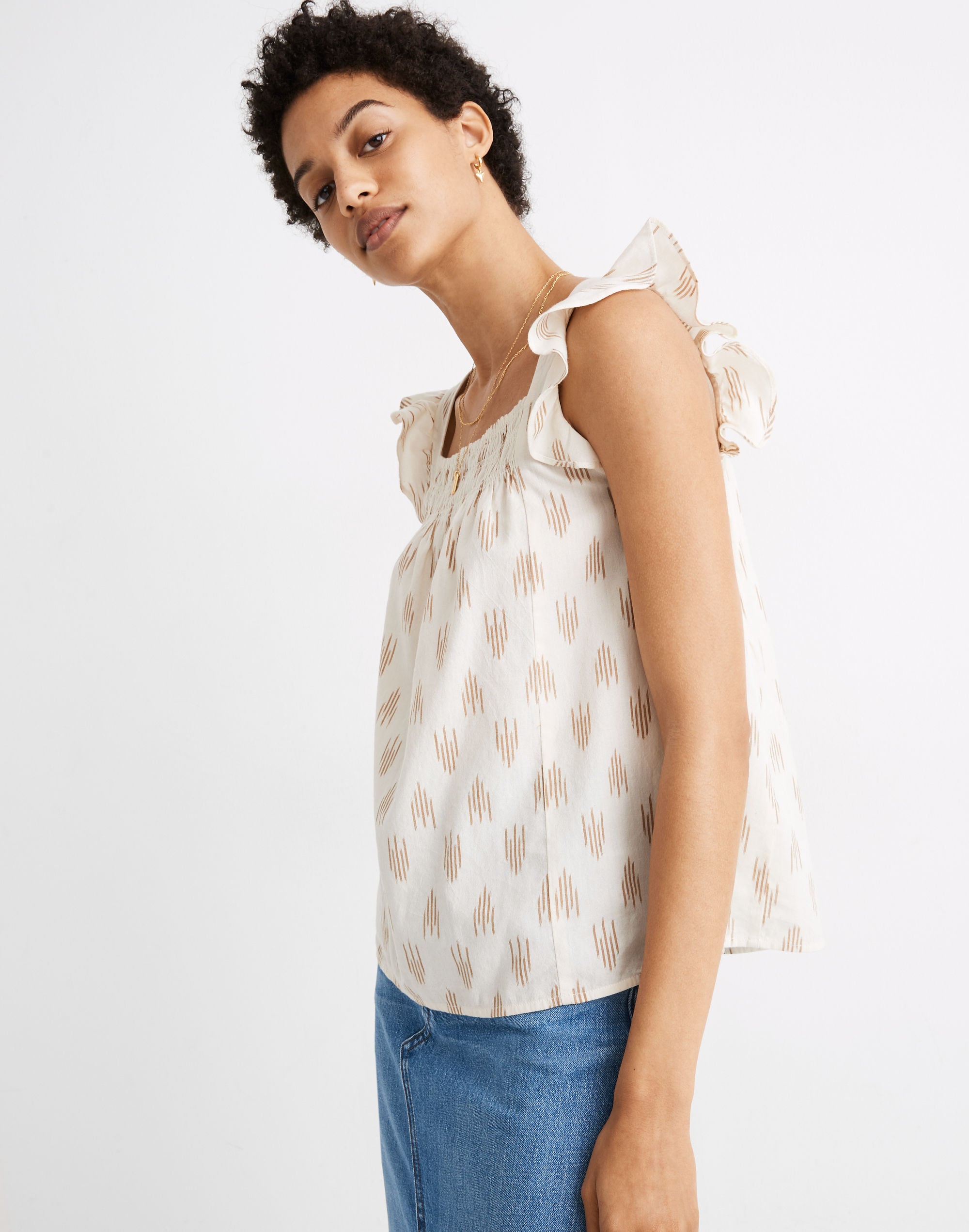 Smocked Ruffle-Strap Tank Top in Ikat | Madewell