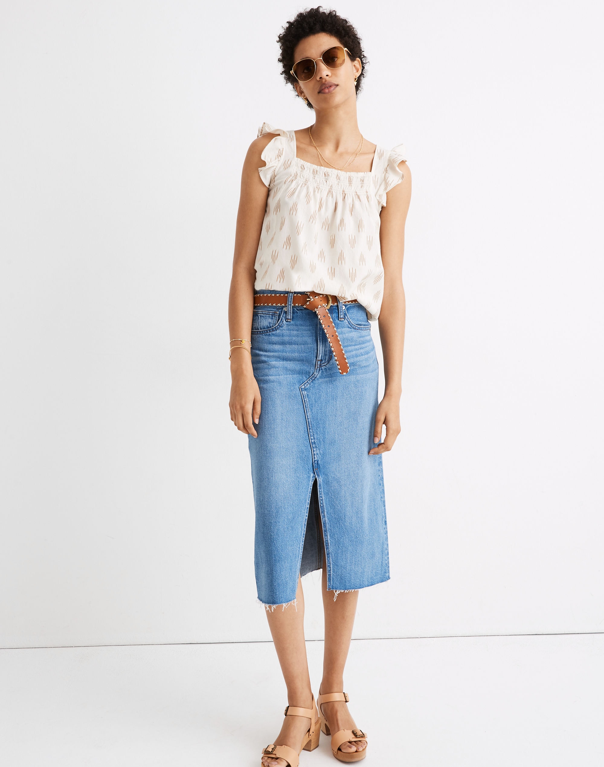 Smocked Ruffle-Strap Tank Top Ikat | Madewell