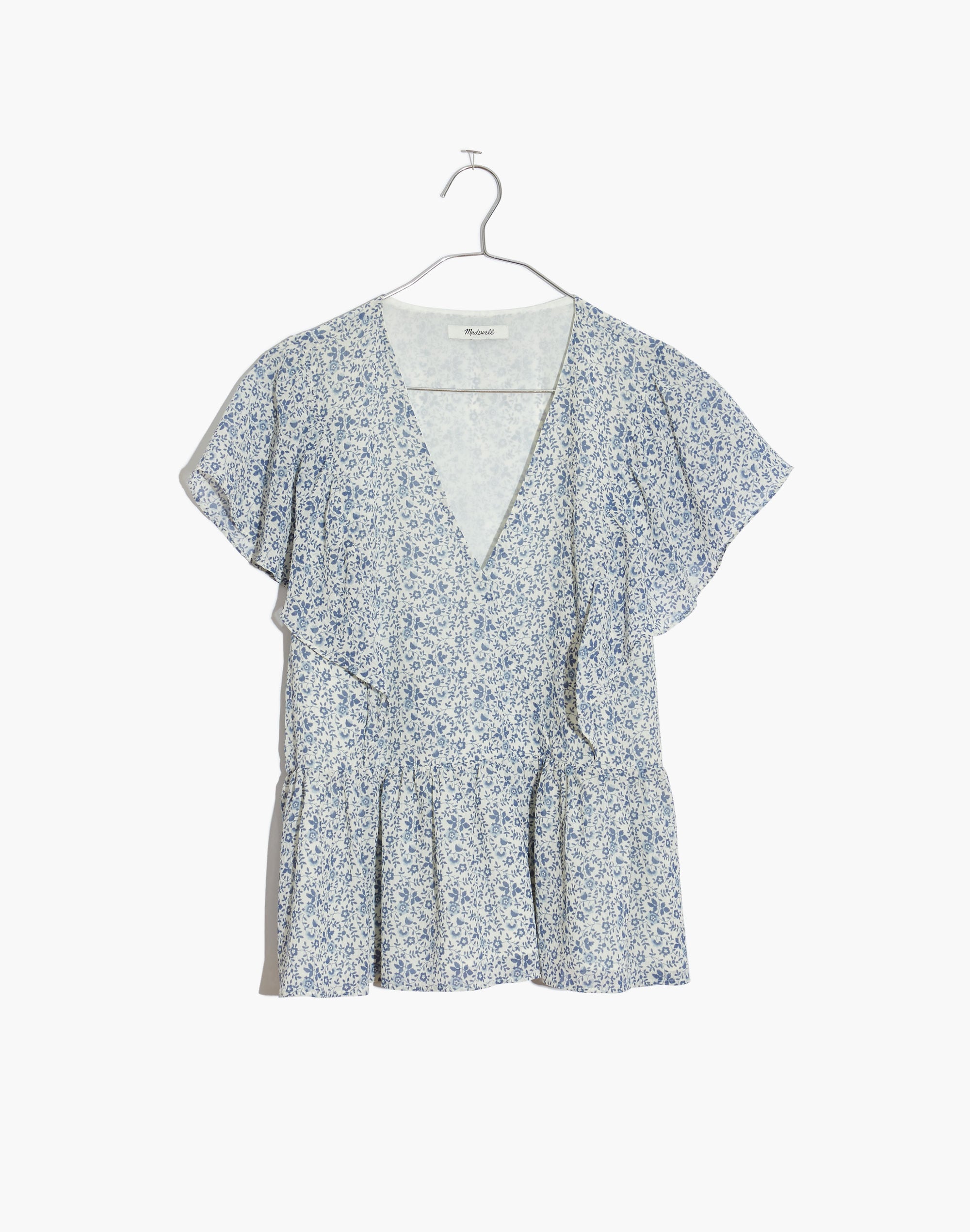 Georgette Ruffle-Sleeve Peplum Top in Americana Floral | Madewell