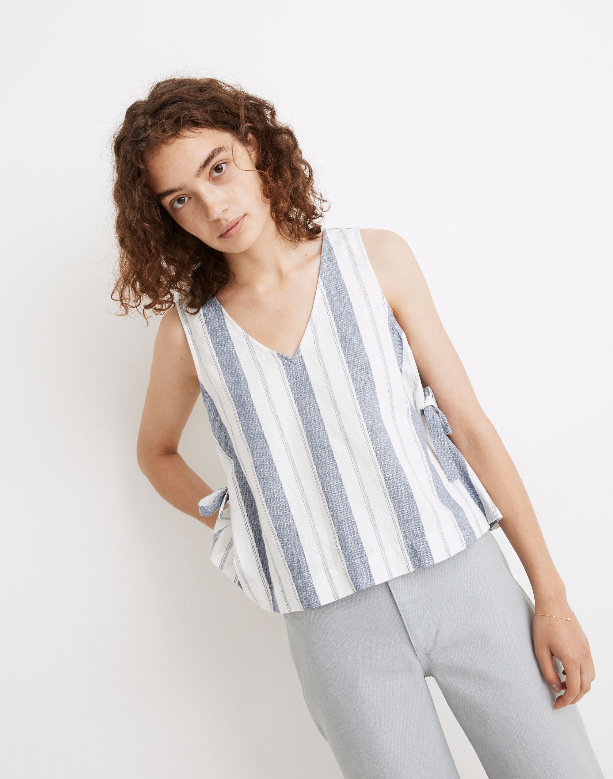 Linen-Blend Side-Tie Tank Top Stripe | Madewell