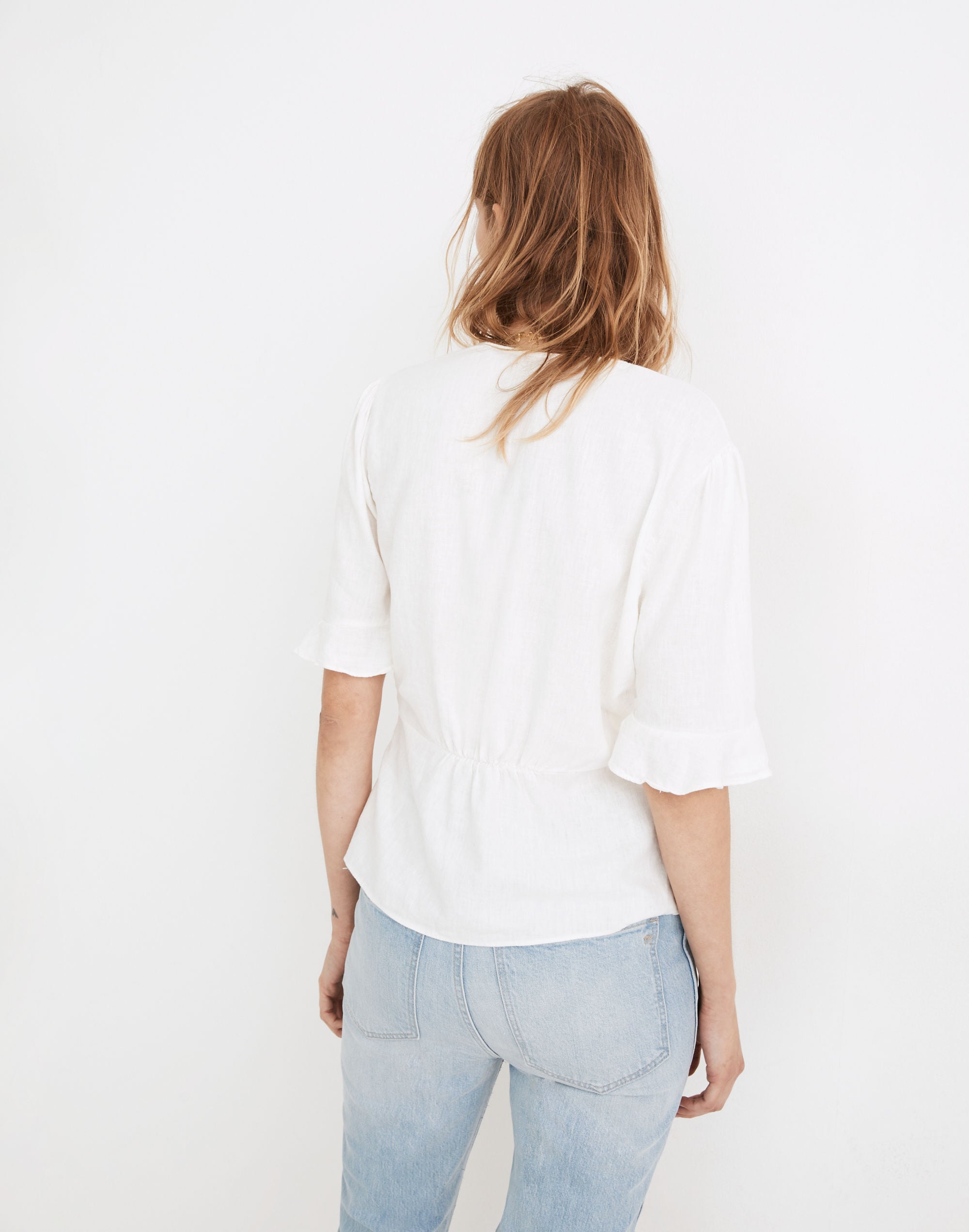 Linen-Blend Journal Keyhole-Sleeve Top | Madewell