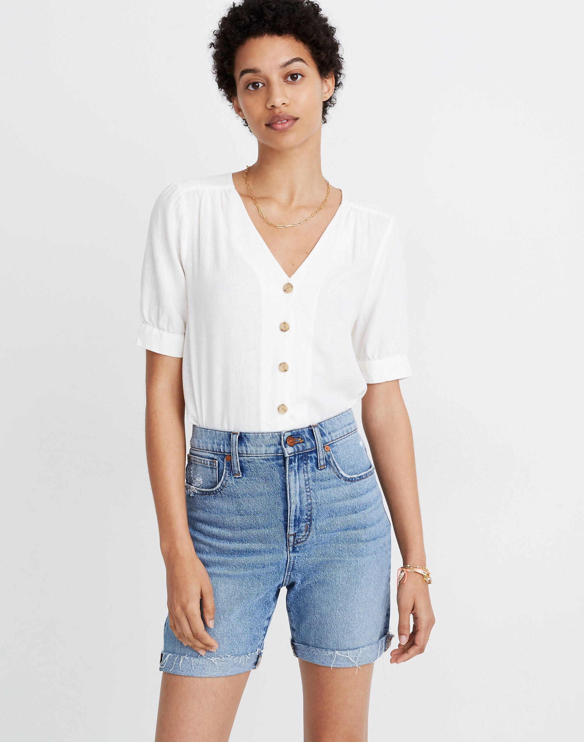 High-Rise Mid-Length Denim Shorts in Lawndale Wash: TENCEL™ Lyocell Edition | Madewell