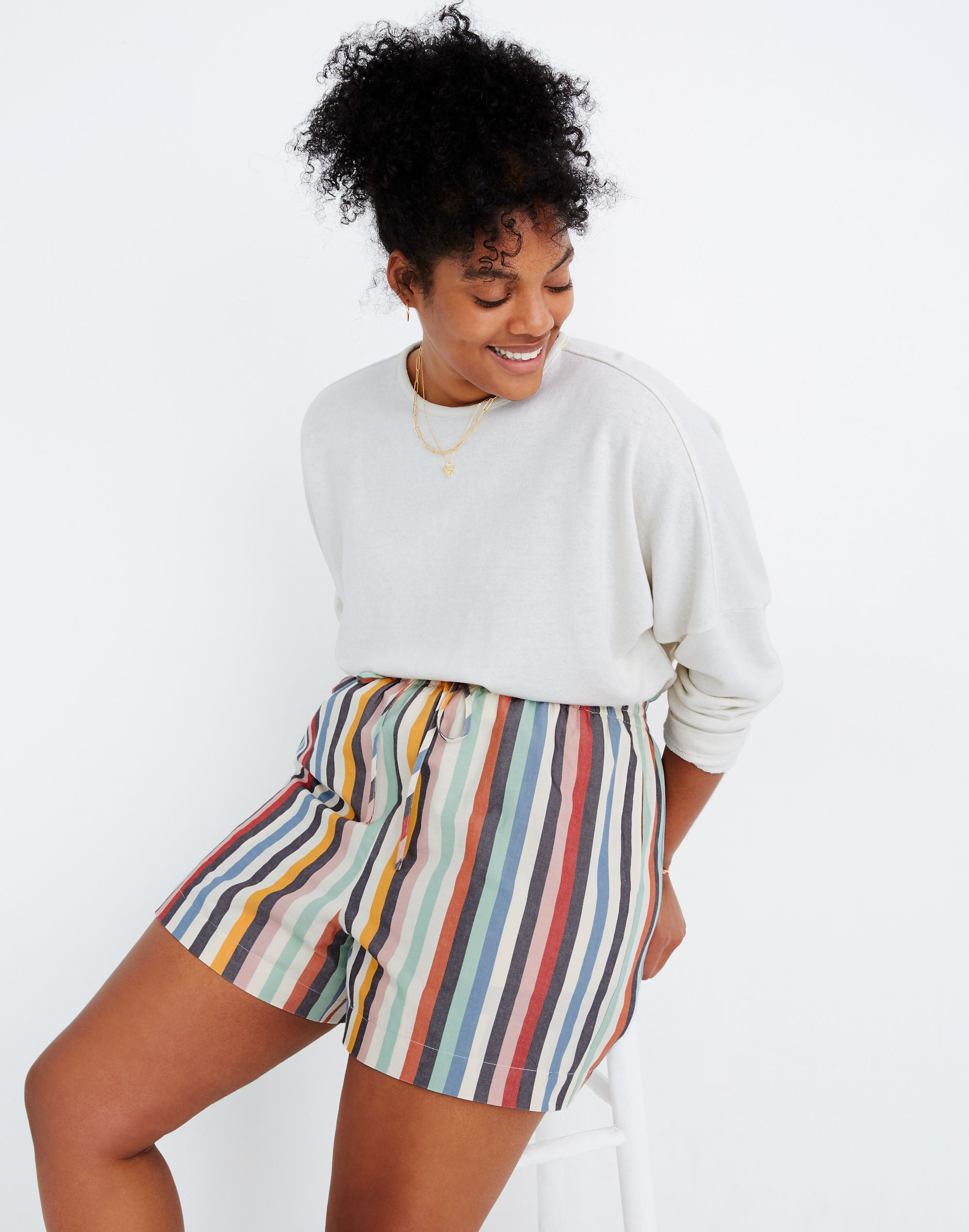 Smocked-Waist Pull-On Shorts in Rainbow Stripe | Madewell