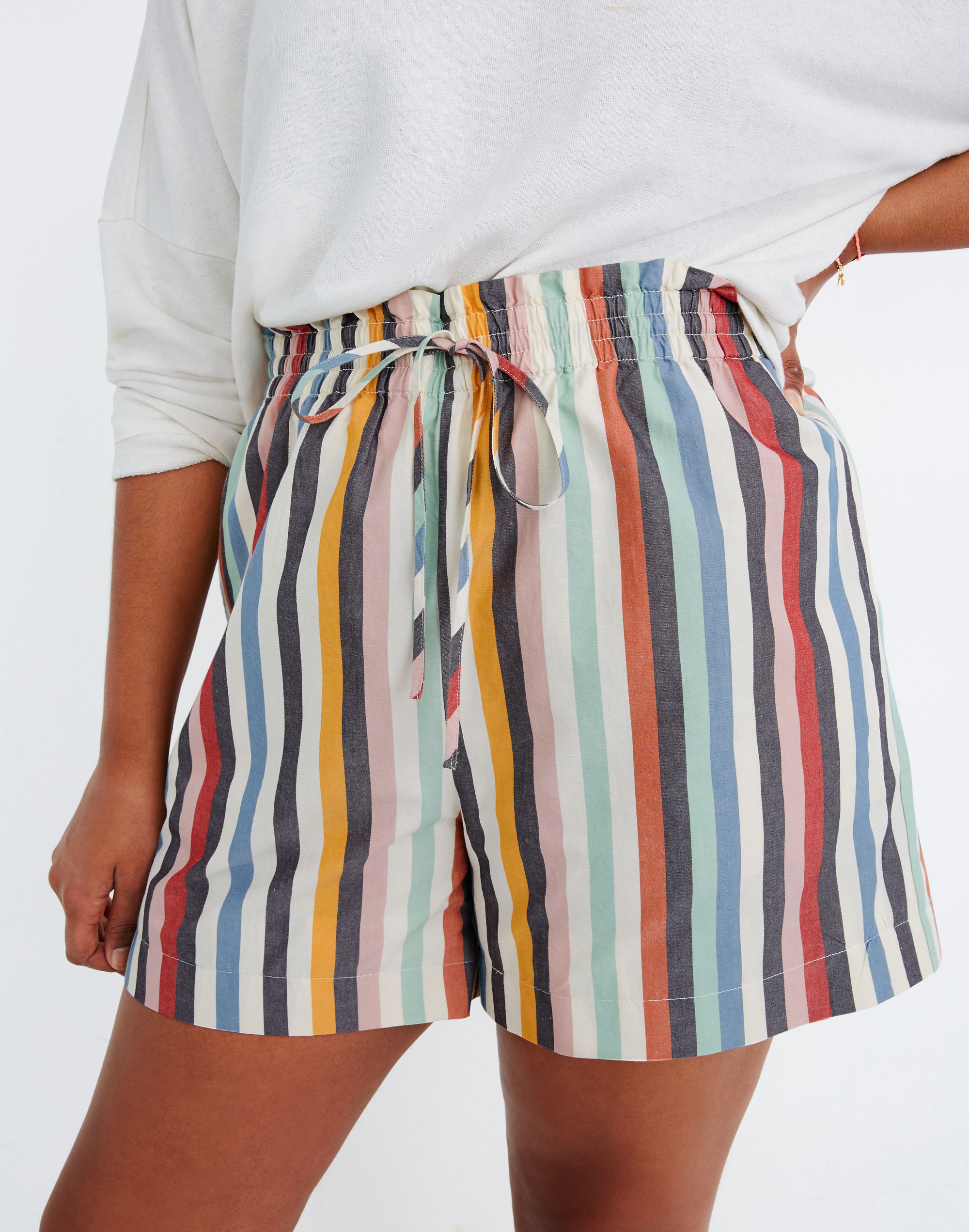 Smocked-Waist Pull-On Shorts in Rainbow Stripe | Madewell