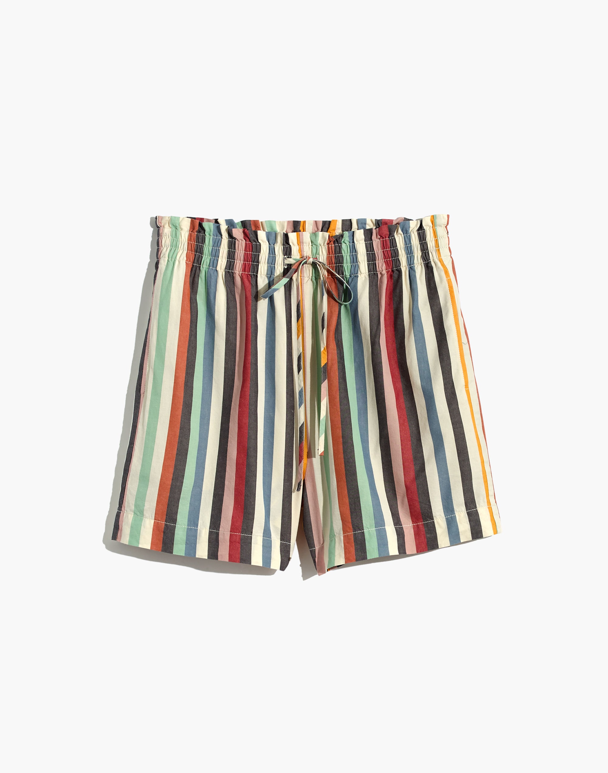 Smocked-Waist Pull-On Shorts in Rainbow Stripe