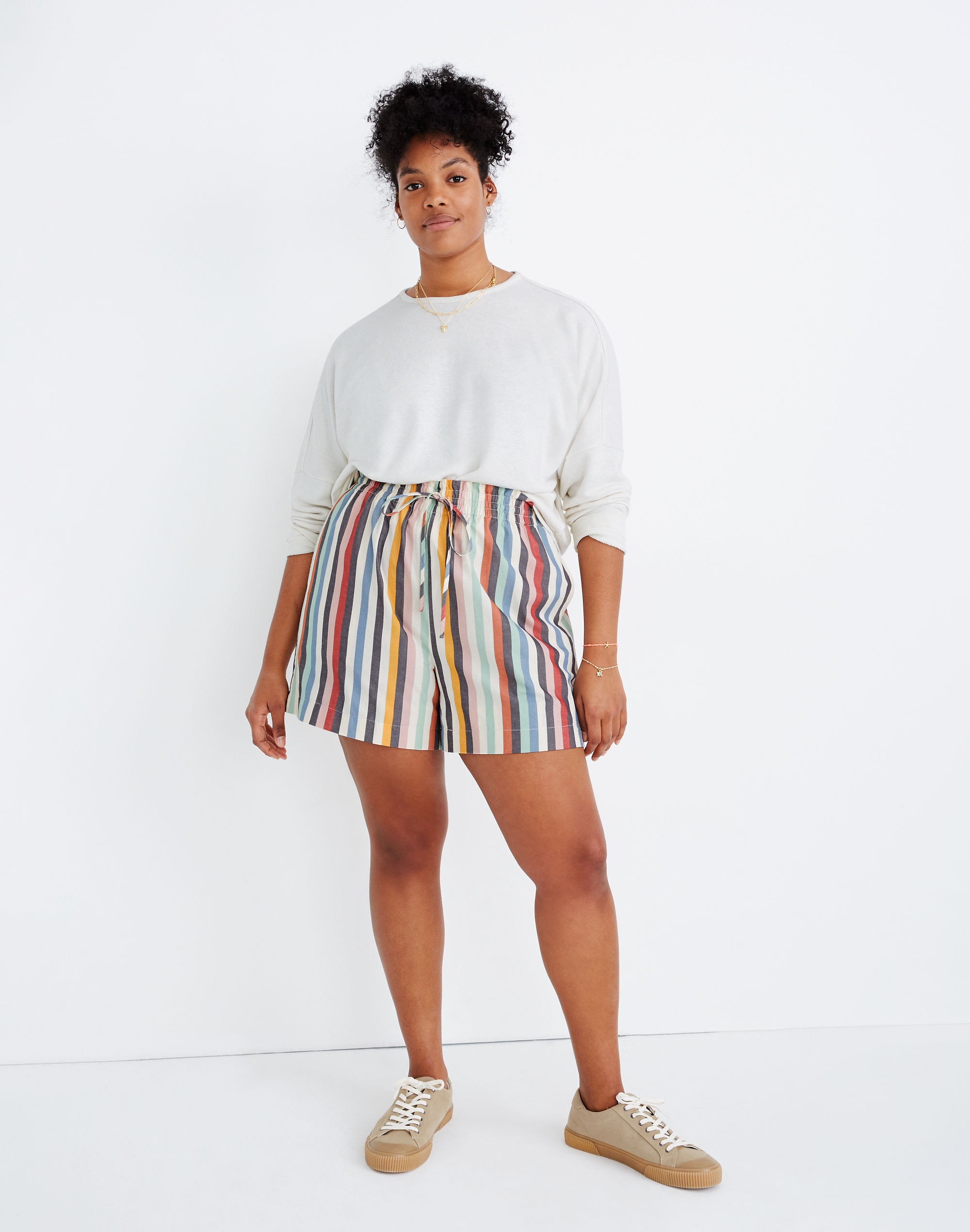 Smocked-Waist Pull-On Shorts in Rainbow Stripe | Madewell