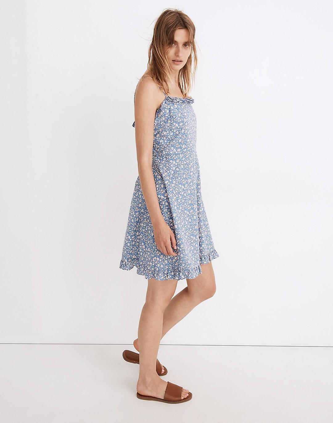 Cami Ruffle-Hem Mini Dress in Summer Vines