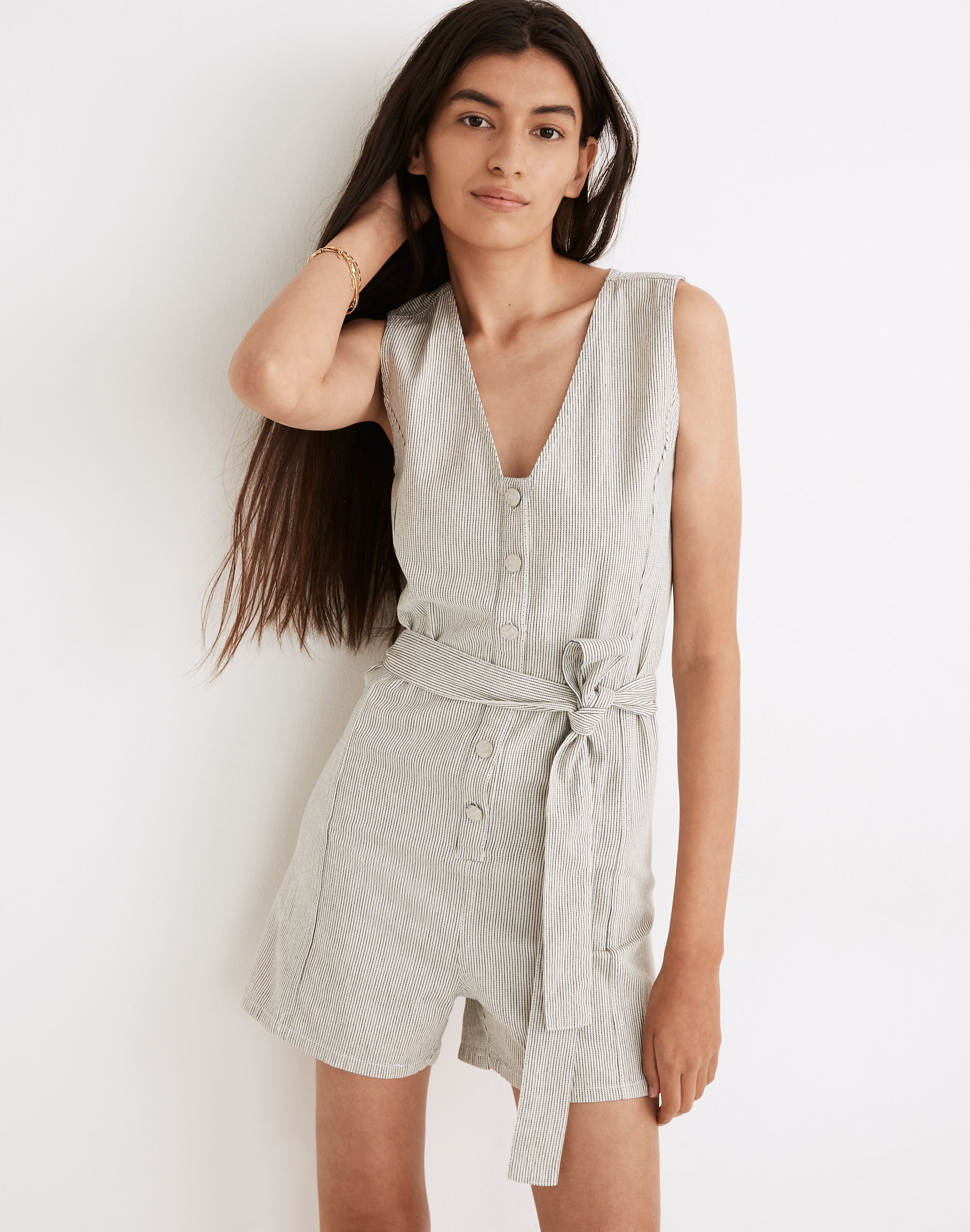 Mock Neck Puff Sleeve Tie Waist Romper