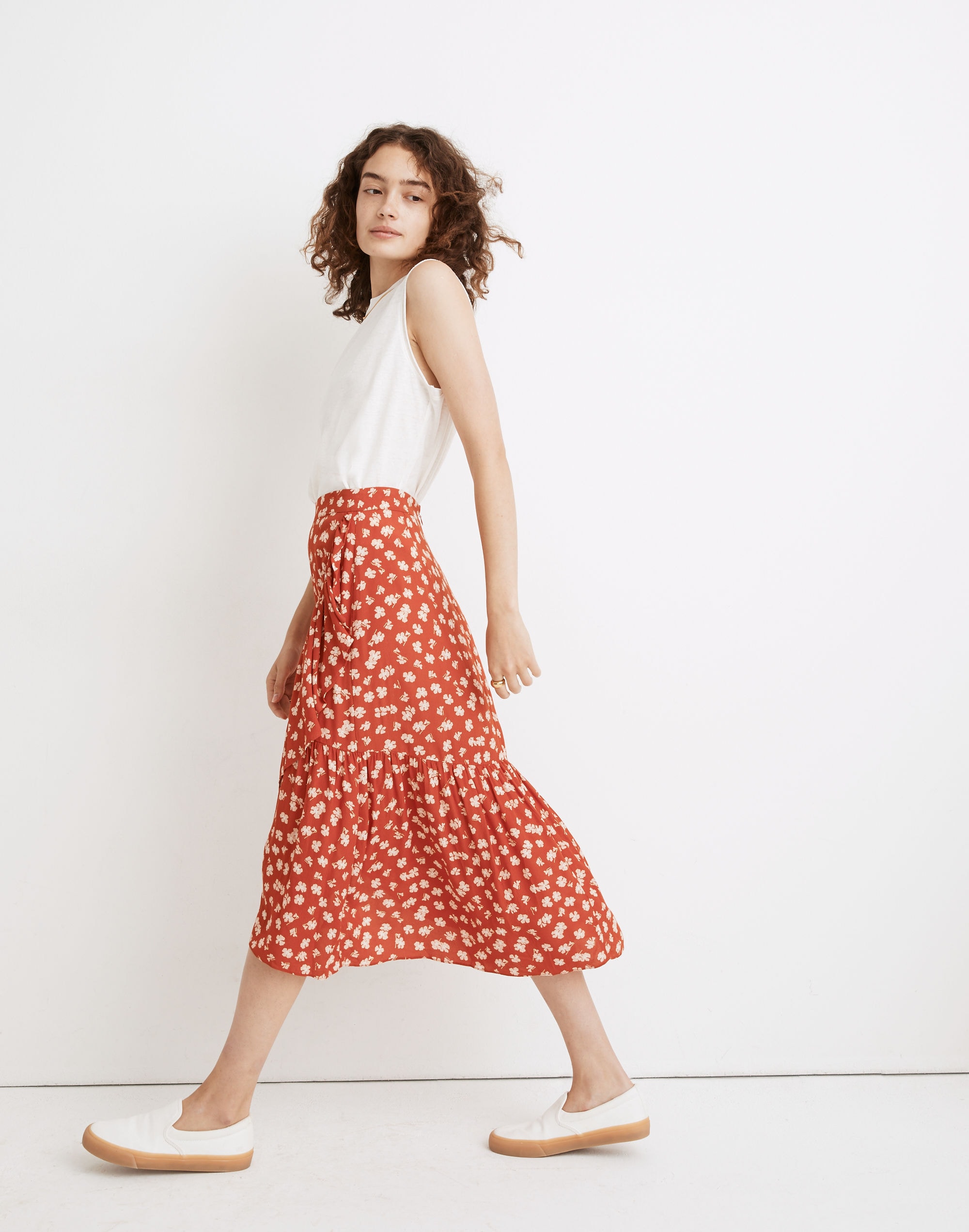 Ruffle-Wrap Midi Skirt in Happy Hibiscus | Madewell