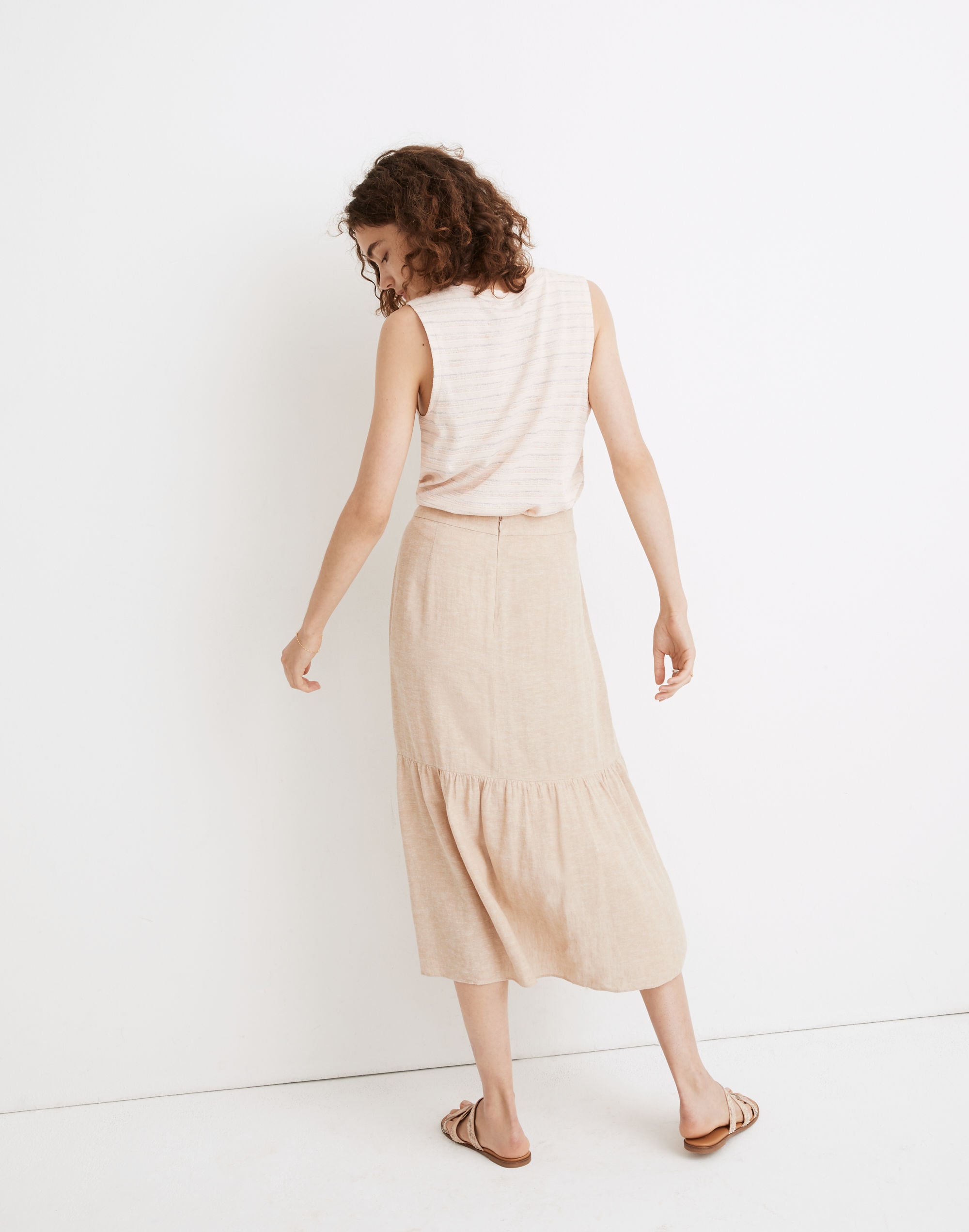 Linen-Blend Ruffle-Wrap Midi Skirt | Madewell