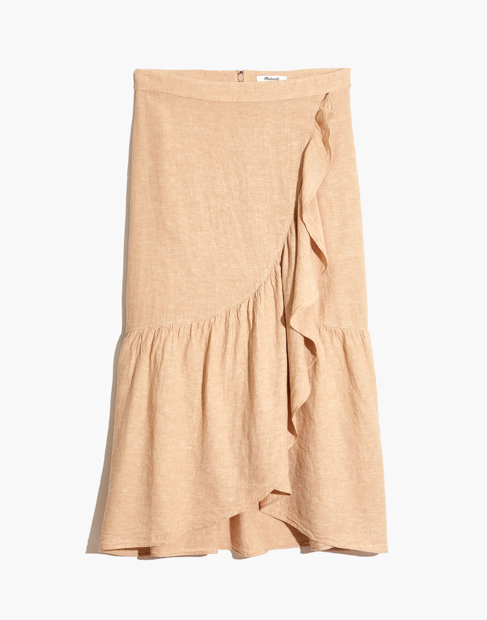 Linen-Blend Ruffle-Wrap Midi Skirt | Madewell