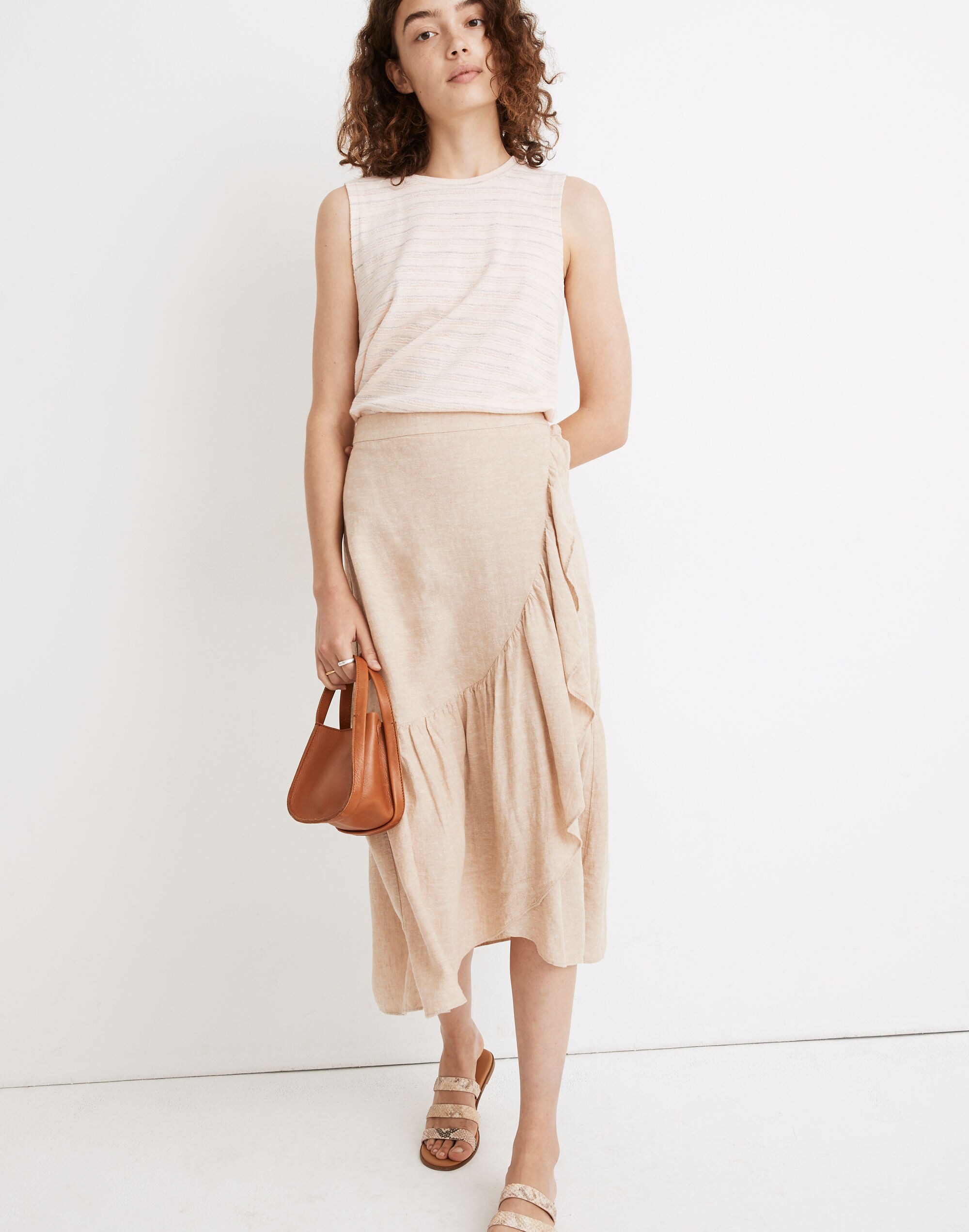 Linen-Blend Ruffle-Wrap Midi Skirt | Madewell