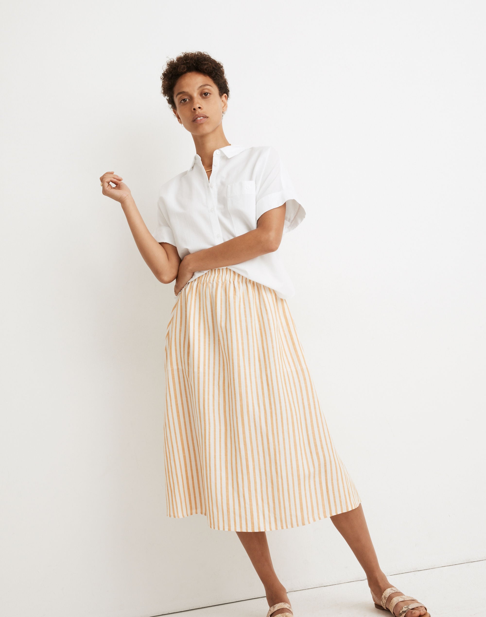 Smocked-Waist Midi Skirt Stripe | Madewell